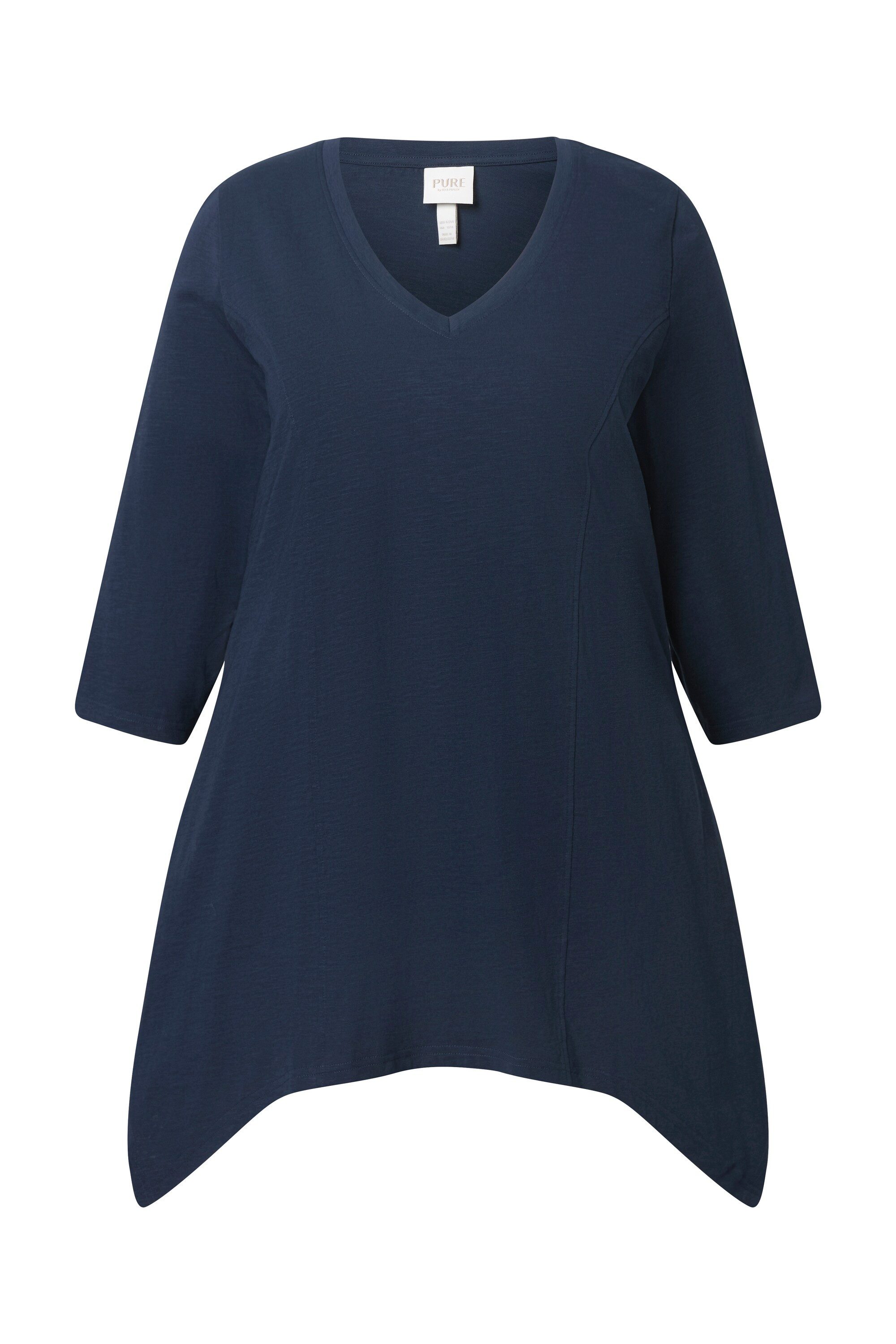 Ulla Popken T-Shirt Shirt Zipfelsaum V-Ausschnitt 3/4-Arm Biobaumwolle günstig online kaufen