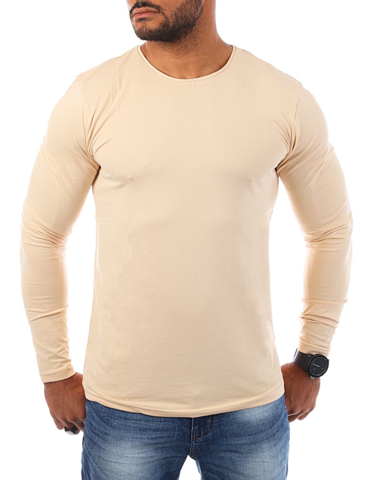Young & Rich Langarmshirt Herren Uni Basic Longsleeve Rundhals round-Neck Unterziehshirt 2002 Rundhalsauschnitt unifarben langarm slim fit