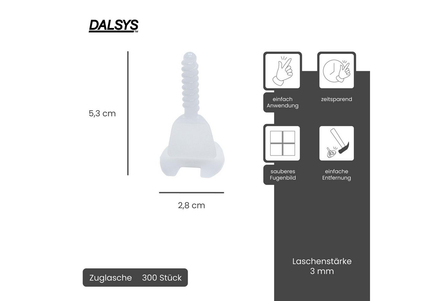 Thumbnail - Dalsys Nivelliersystem für Fliesen enthält (3mm) 300 Laschen, 300-St., Fliesenleger Werkzeug für präzises Fugenbild) Gew...