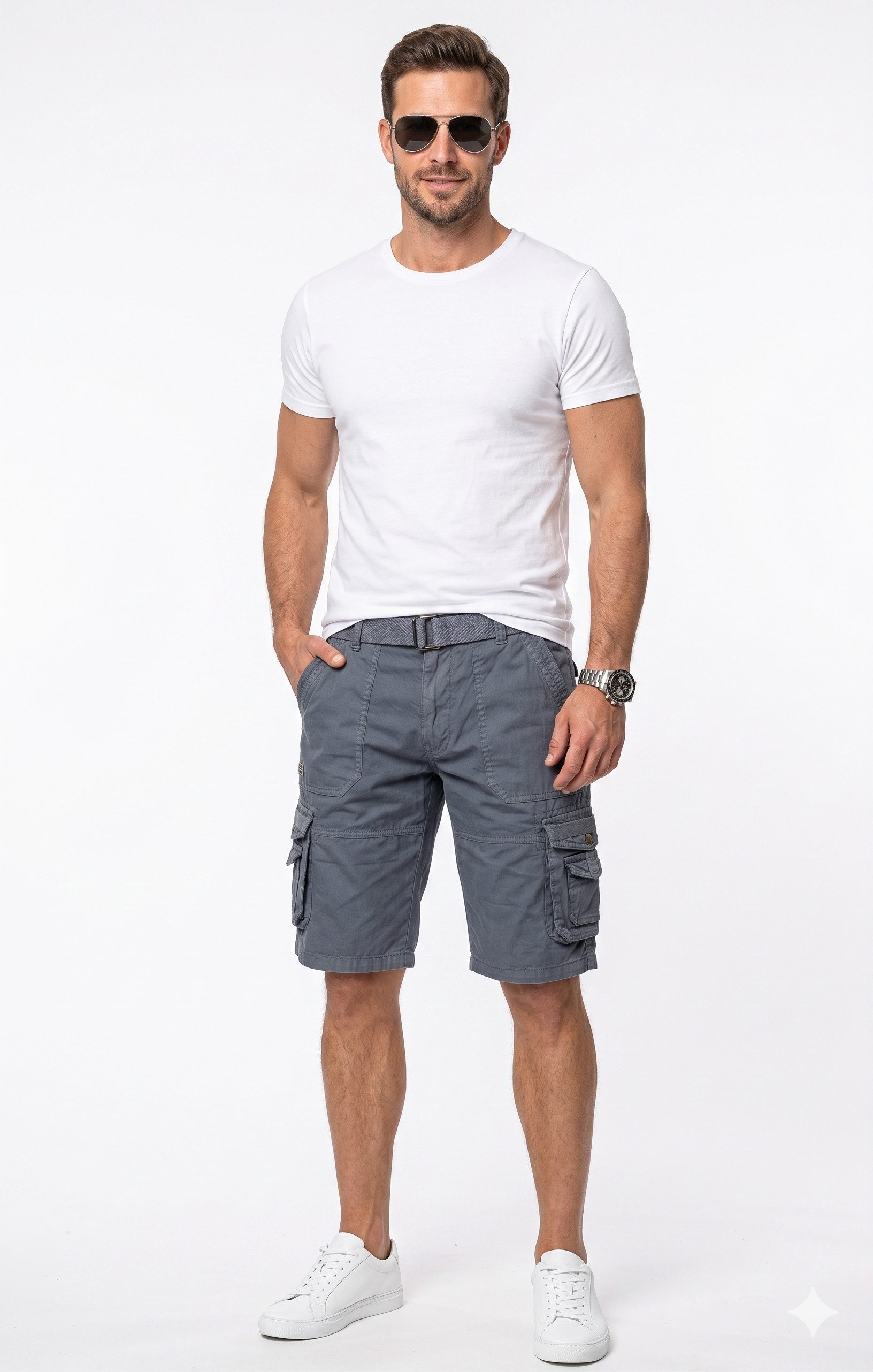 Geographical Norway Cargoshorts kurze Hose aus Baumwolle, Sommer-Bermuda (Packung, 1-tlg) Herrenshorts mit Gürtel Größe S bis 5XL