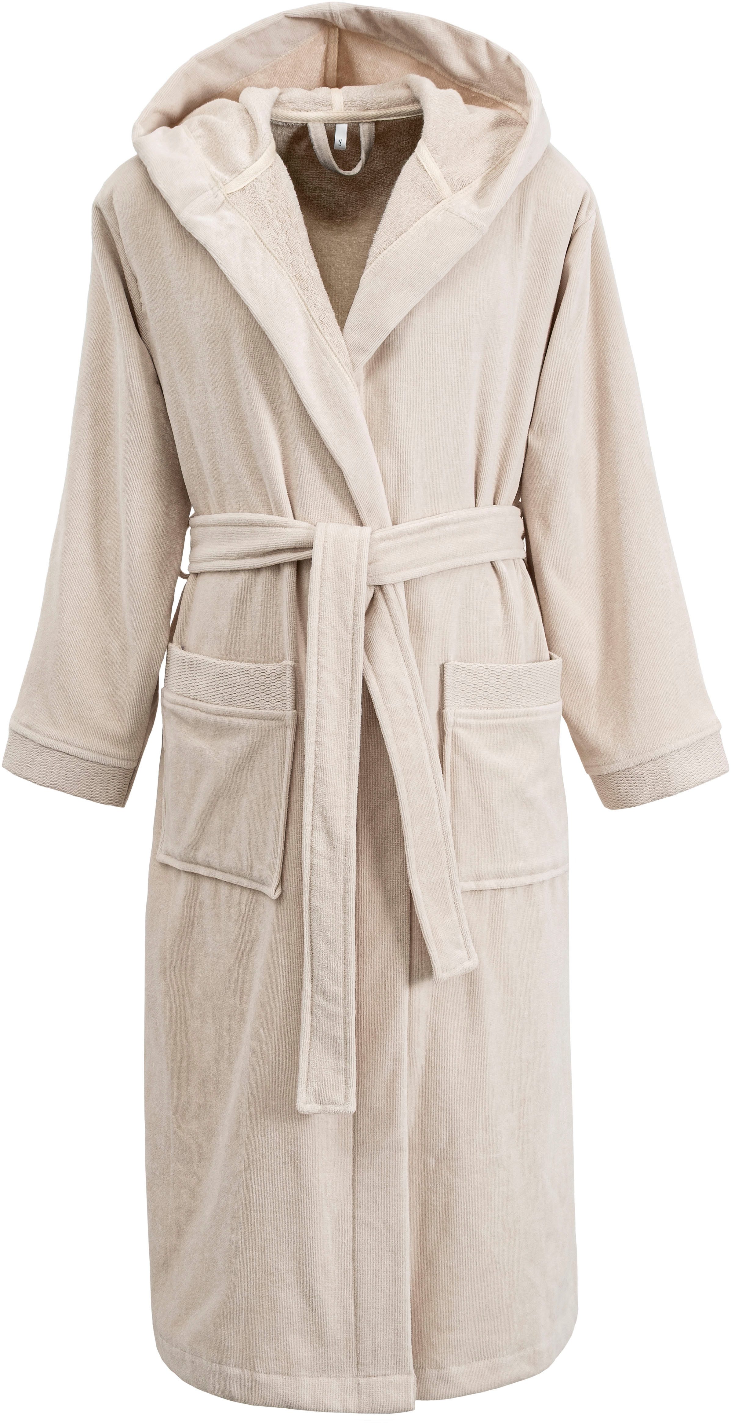 OTTO home Unisex-Bademantel Fenya, 330 g/m², Premium, Hotelbademantel, Morgenmantel, Sauna & Spa, Langform, Veloursfrottier, Kapuze, Gürtel, Reißverschlusstasch – Bild 4 von 5