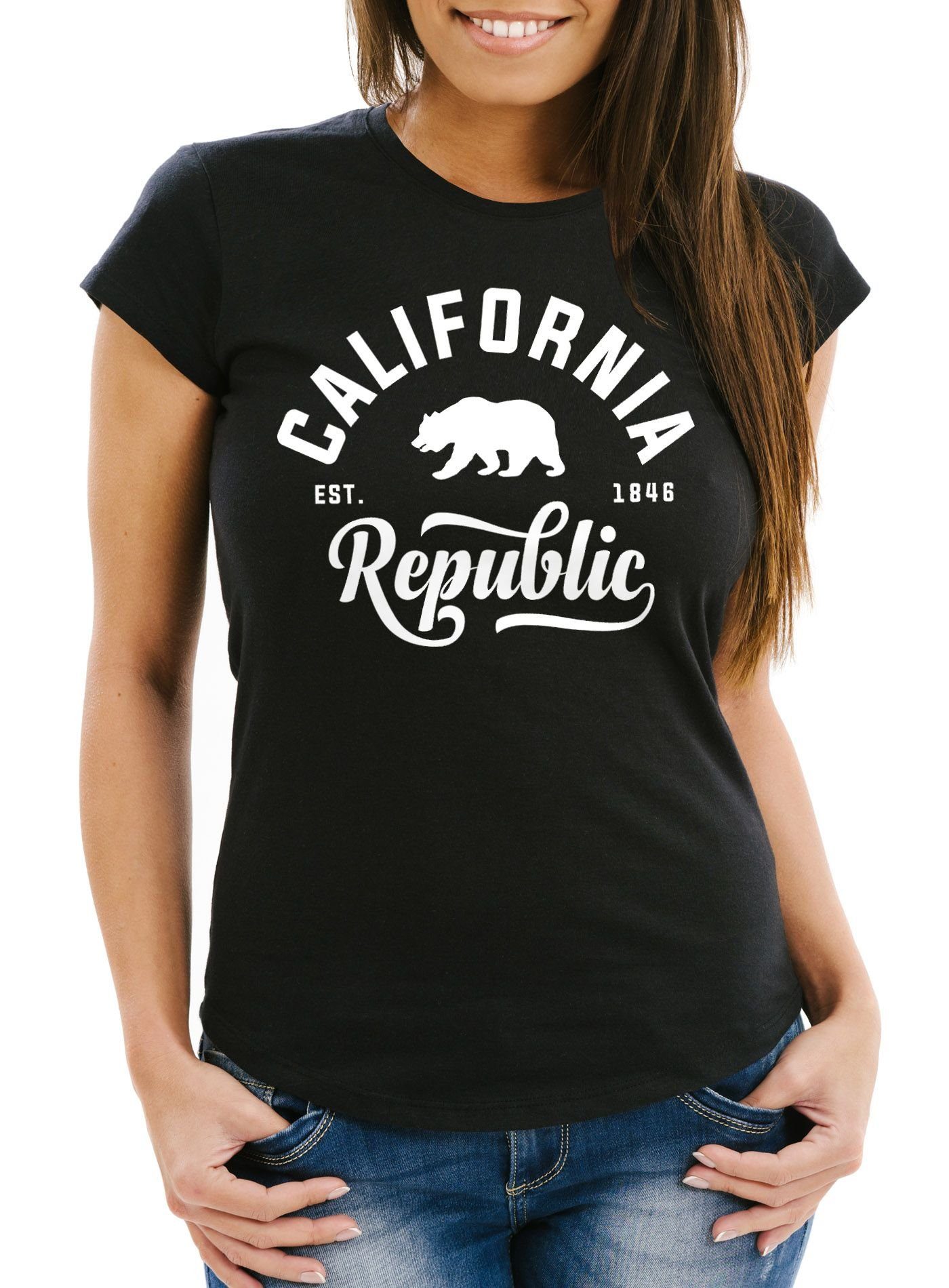Neverless Print-Shirt Damen T-Shirt Californien California Republic Slim Fit Neverless® mit Print