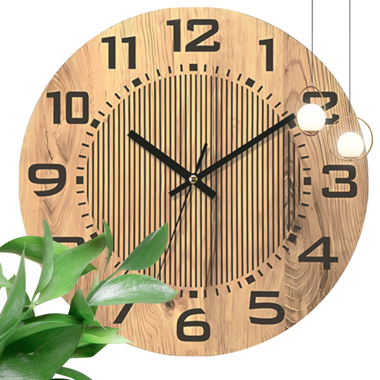 OKWISH Wanduhr Rund Holz Wand Uhr modern Leise Uhr ohne Ticken 34CM (Große günstig online kaufen