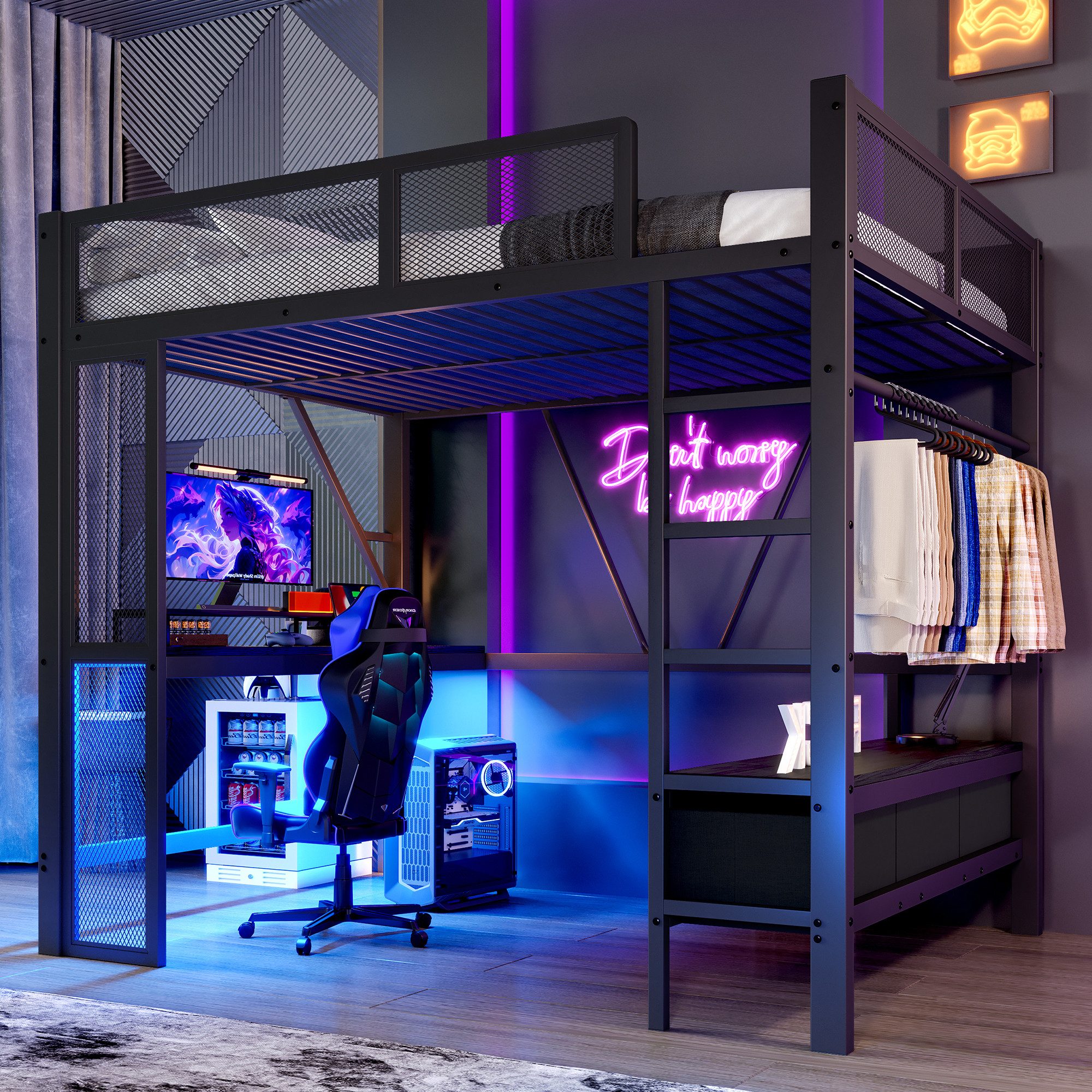 Merax Hochbett 140x200cm mit LED-Beleuchtung und günstig online kaufen