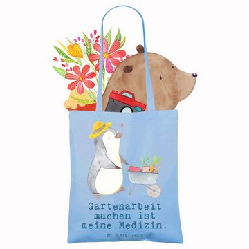 Mr. & Mrs. Panda Tragetasche Pinguin Gartenarbeit - Sky Blue - Geschenk, Jutebeutel, Einkaufstasch (1-tlg), Lange Tragegriffe
