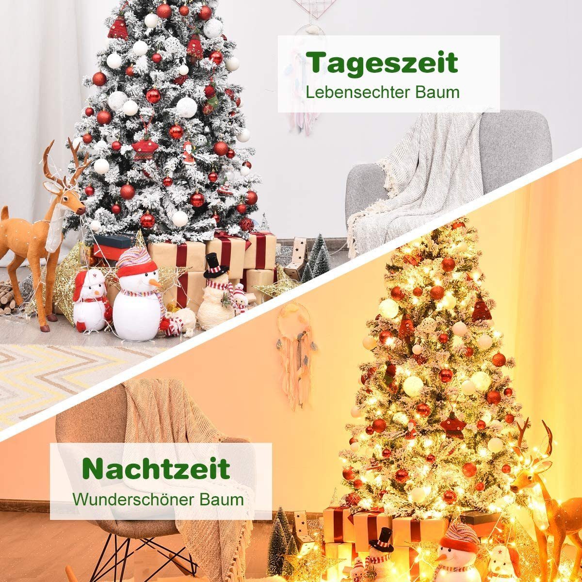 COSTWAY Künstlicher Weihnachtsbaum mit Schnee, 225cm, 1000+ Spitzen, 450 LED – Bild 4 von 5