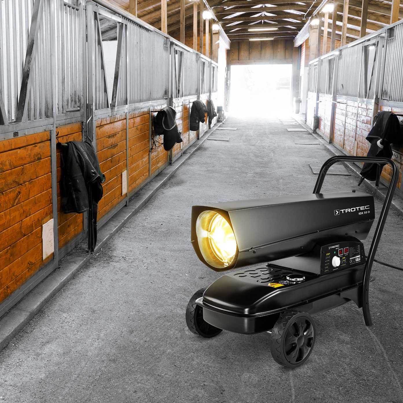 TROTEC Heizlüfter Direkt-Ölheizgebläse IDX 50 D, Fahrgestell für einfachen Ortswechsel