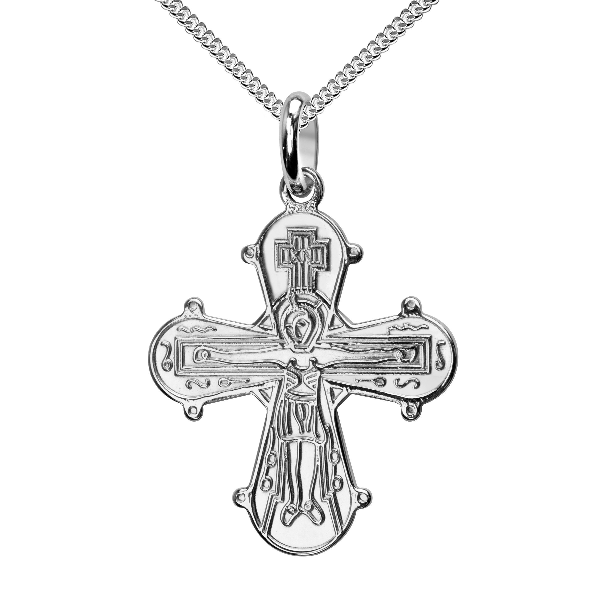 JEVELION Kreuzkette Kreuzanhänger Silber - Made in Germany (Silberkreuz,  für Damen und Herren), Mit Silberkette 925 - Länge wählbar 36 - 70 cm oder  ohne Kette.