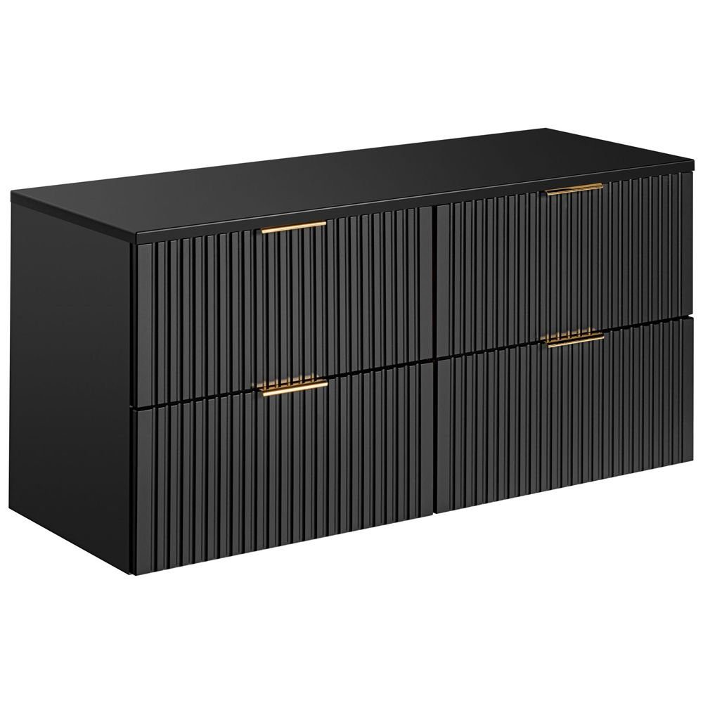 Lomadox Waschbeckenunterschrank ADELAIDE-56-BLACK schwarz mit gerillter Front 120,6/59,2/46,5 cm