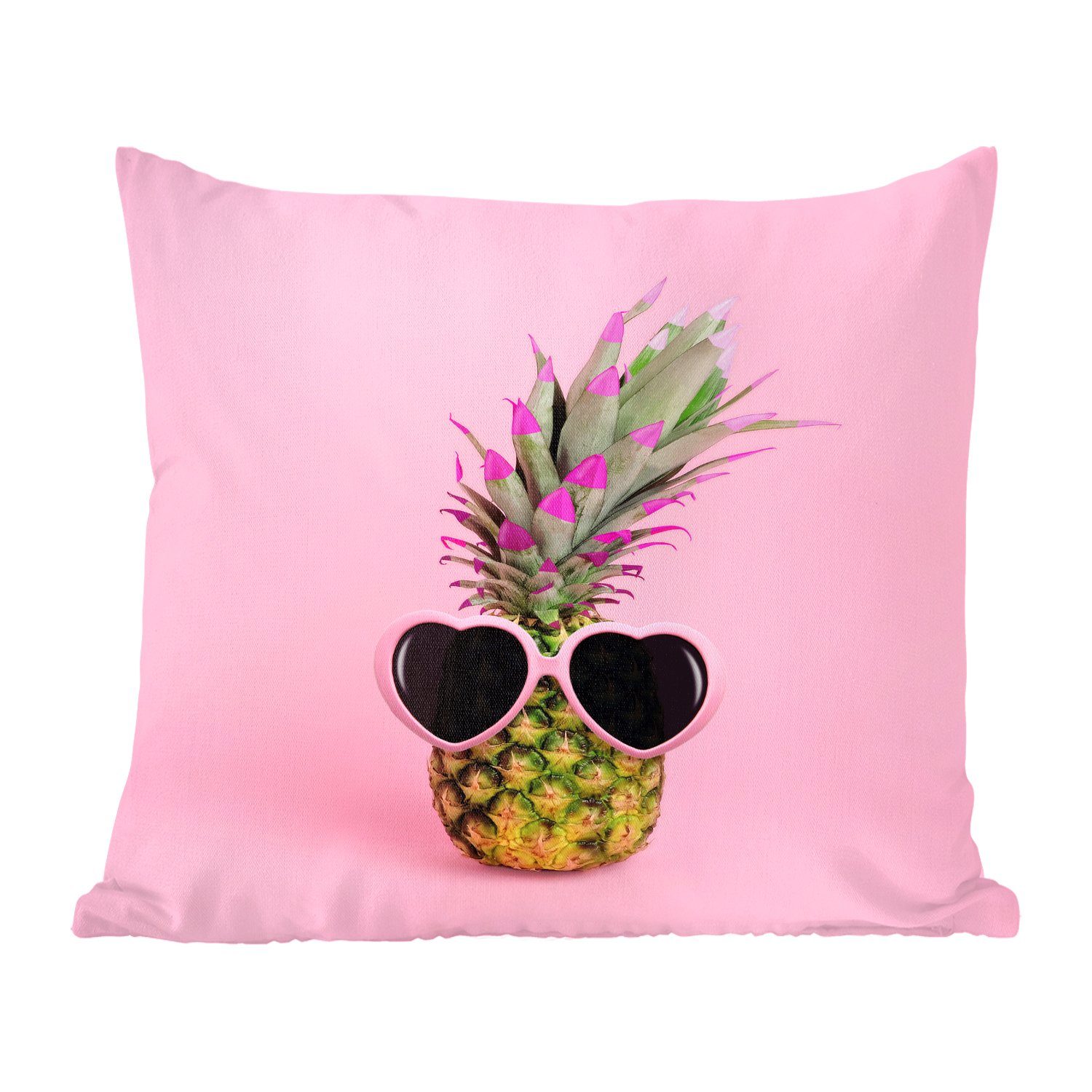 Wohzimmer, für Deko, Sofakissen Sonnenbrille, Dekokissen mit mit vor Füllung rosa Zierkissen Schlafzimmer, Ananas Hintergrund einem MuchoWow Eine