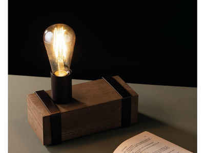 LUCE Design LED Nachttischlampe, LED wechselbar, warmweiß, kleine Vintage Holz-lampe mit Holzbalken für Fensterbank, Довжина 22cm