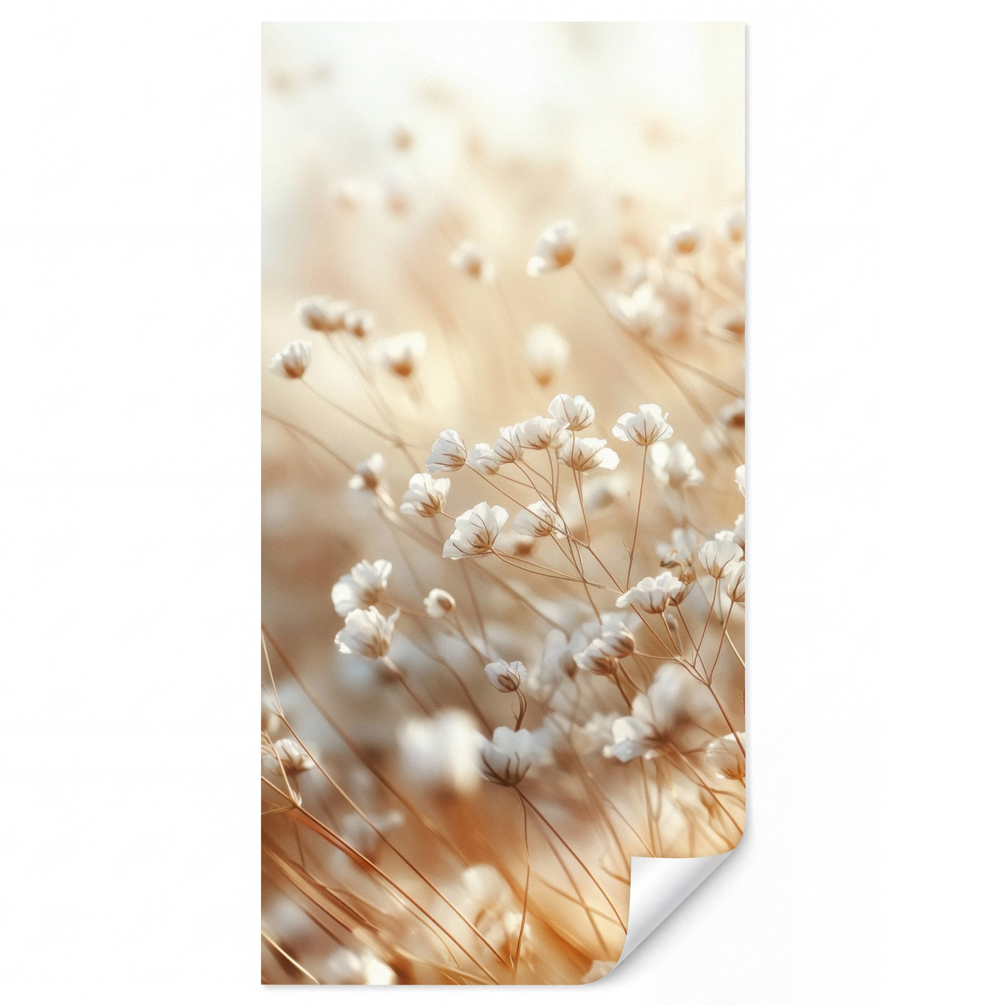OnlyWow Fototapete Wild - Blumen - Weiß, Matt, bedruckt, Wandtapete, Schlafzimmer, Wanddekoration 100x220cm