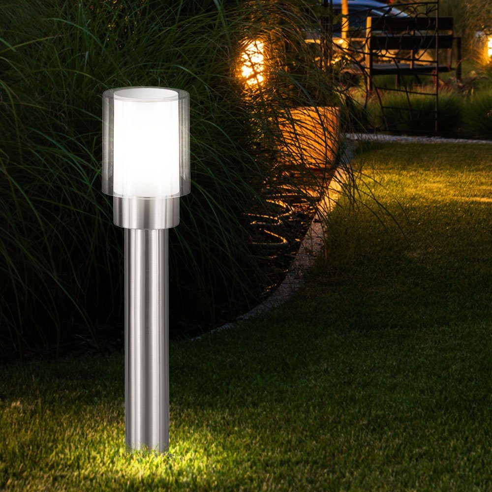 etc-shop Sockelleuchten, Leuchtmittel nicht inklusive, Aussen Aussenlampe Gartenlampen silber Stehleuchte