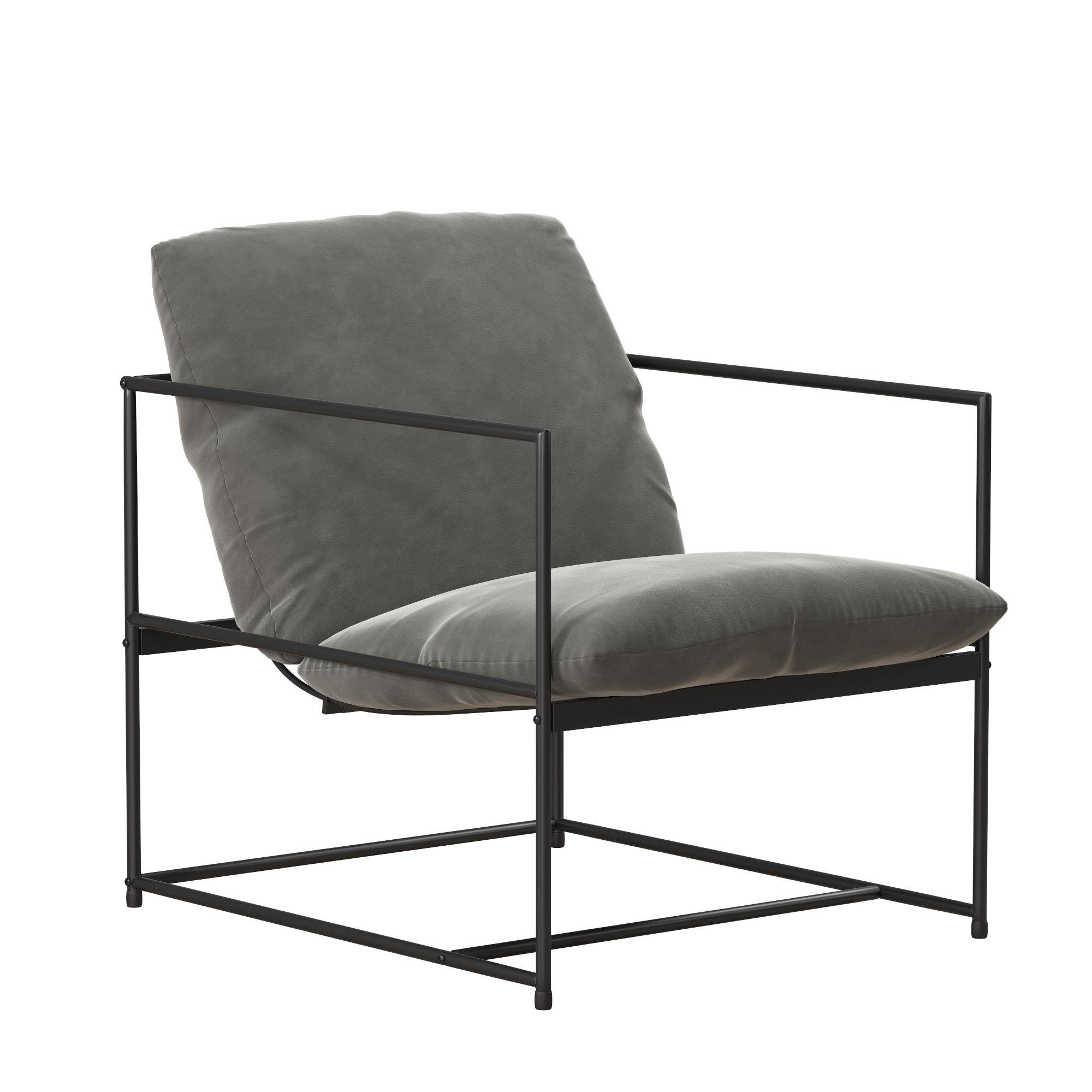 loft24 Armlehnstuhl Benjamin (1 St), Loungestuhl mit Polsterung, Metallgestell, Sitzhöhe ca. 37 cm | Stühle
