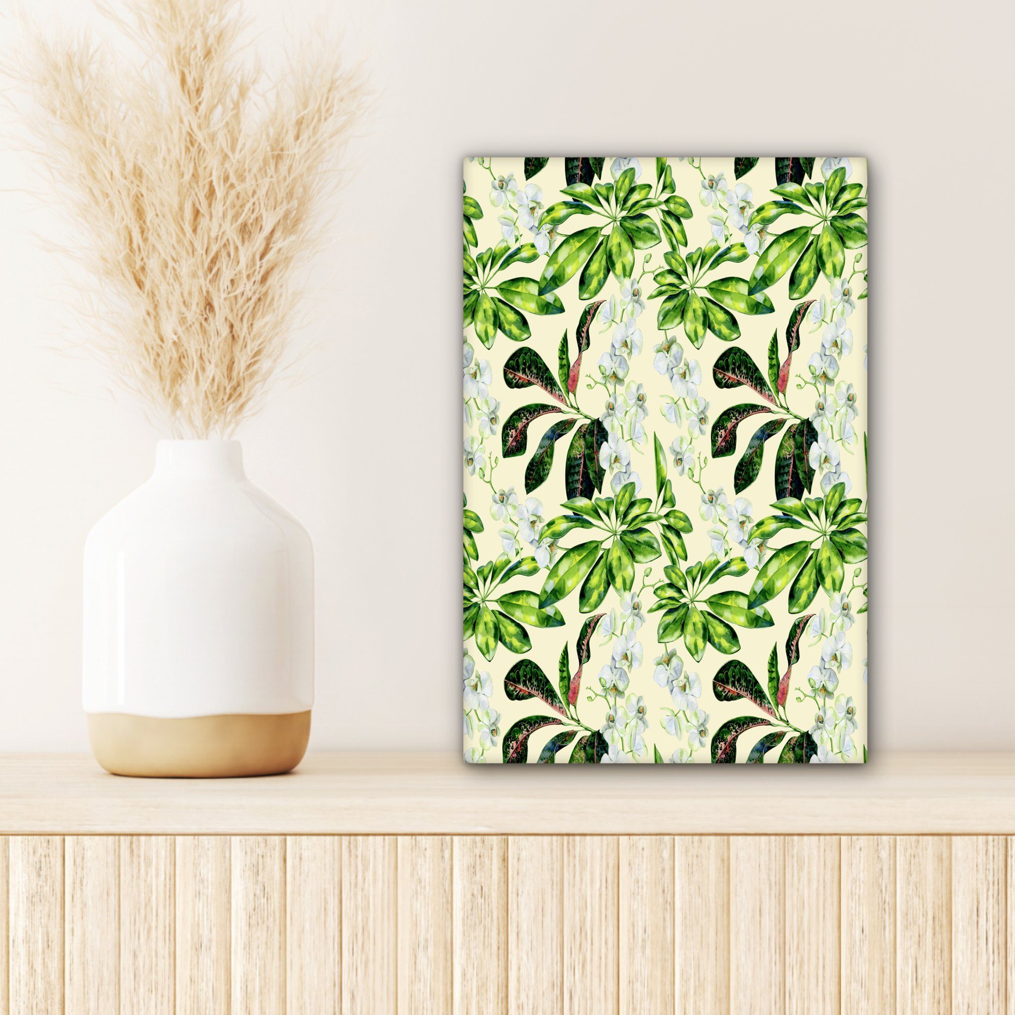 cm (1 fertig St), bespannt Blätter Grün, 20x30 Leinwandbild Vintage - - inkl. Leinwandbild OneMillionCanvasses® Gemälde, Zackenaufhänger,