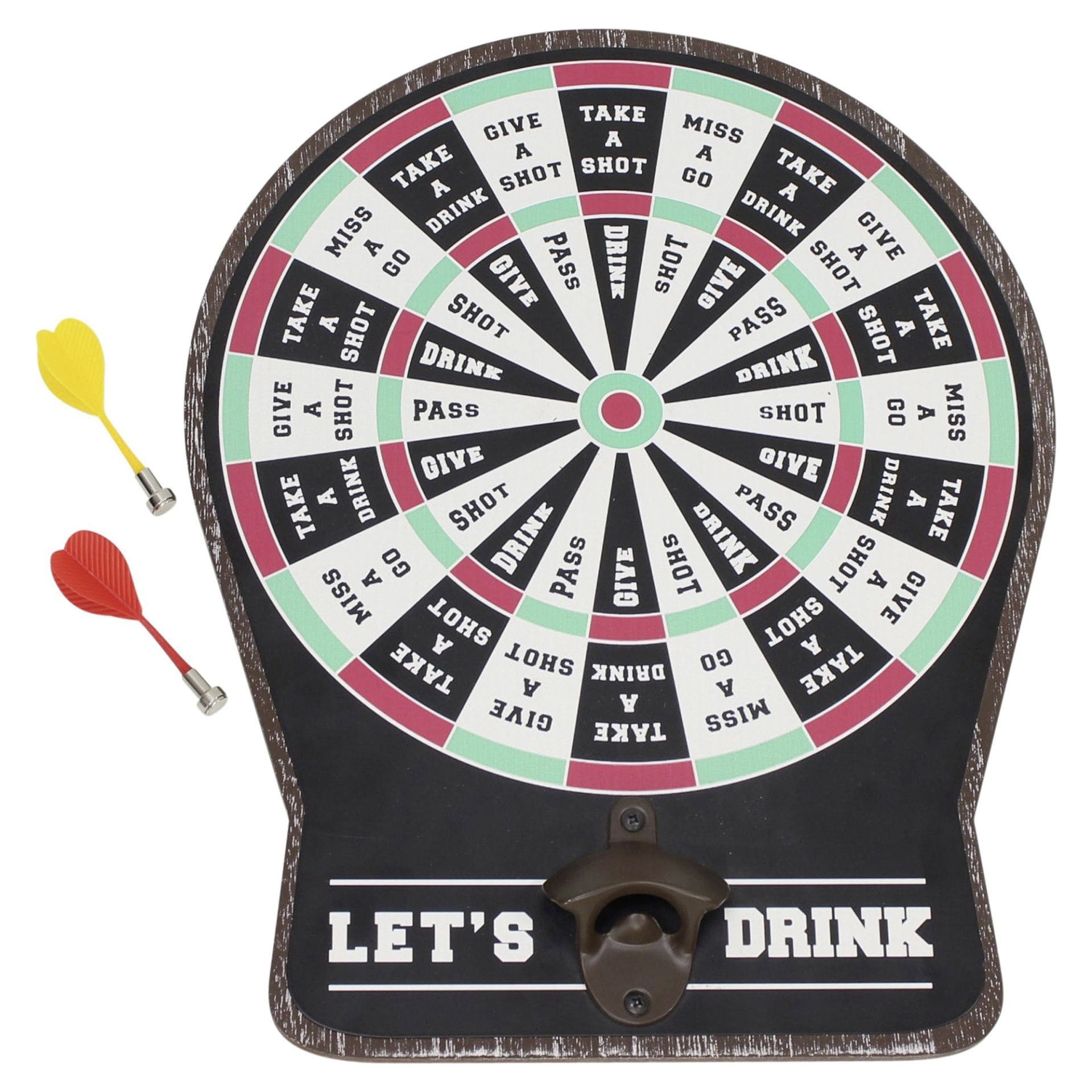Dekoleidenschaft Spiel Trinkspiel "Dart" magnetische Dartscheibe, Partyspiele für Erwachsene, inkl. 2 Pfeile + Flaschenöffner