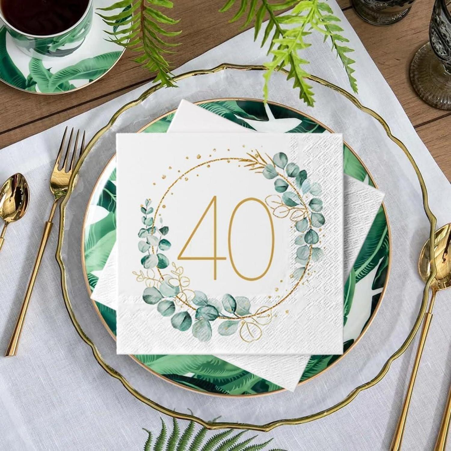 LuxusKollektion Papierserviette Servietten 40 Stück Eukalyptus Gold Grün 40. Geburtstag Servietten