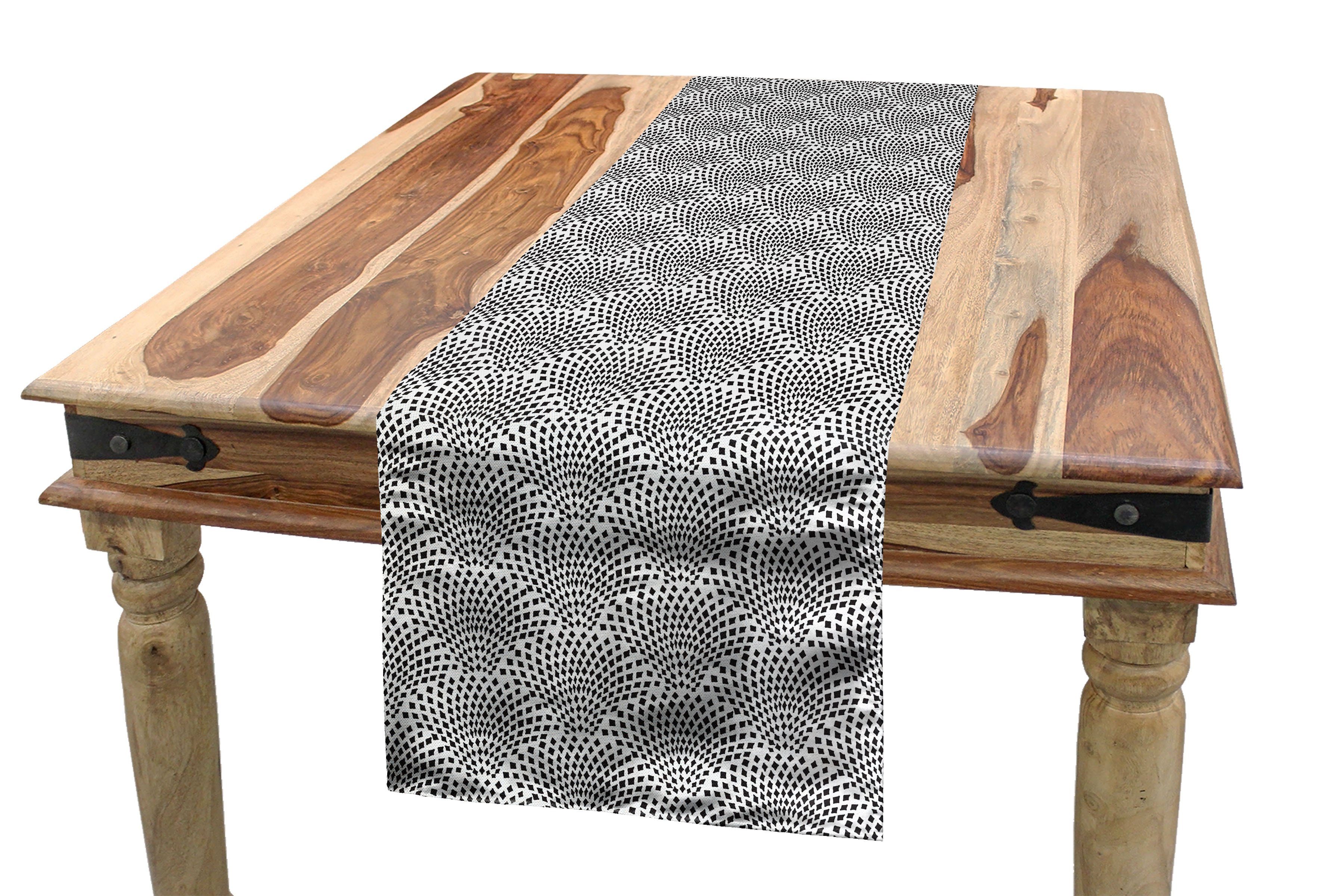 Abakuhaus Tischläufer Esszimmer Küche Rechteckiger Dekorativer Tischläufer, Abstrakt Schwarz Weiß gepunktetes Muster