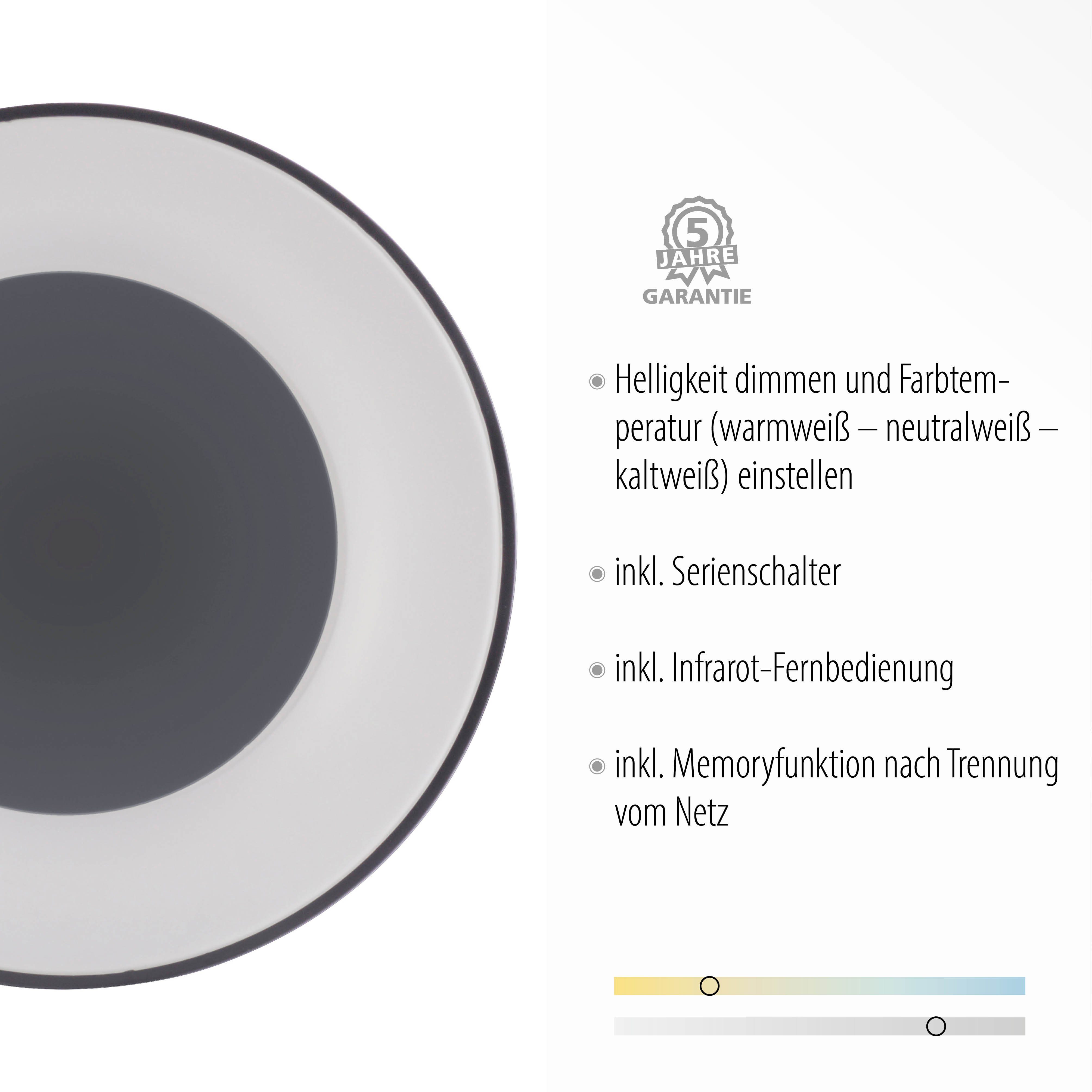 Leuchten über LED integriert, Fernbedienung, - Trennung über inkl., Infrarot nach LED CCT vom kaltweiß, Dimmfunktion, - Serienschalter Fernbedienung, fest CCT - Fernbedienung, Direkt warmweiß Memory, Netz, Deckenleuchte ANIKA,