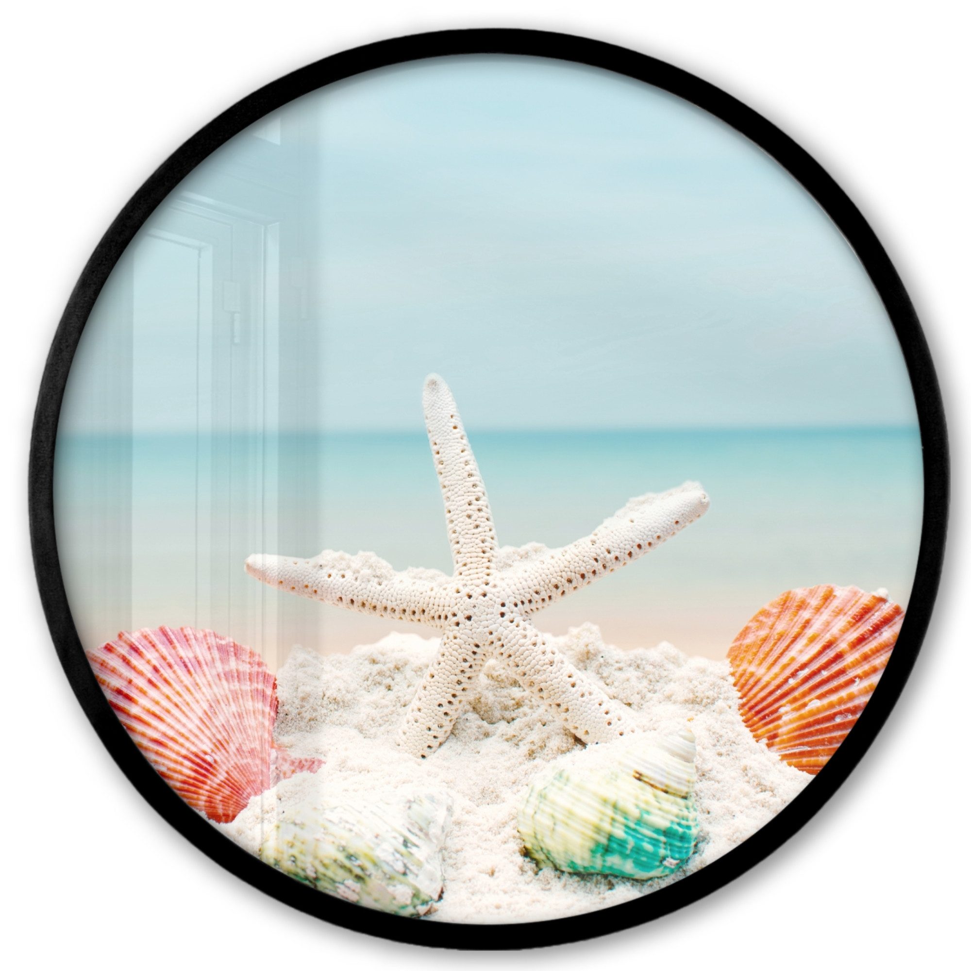MuchoWow Poster Rund - Strand - Seesterne - Muscheln - Meer, (1 St), Runde Wandbilder, Deko für Wohnzimmer und Schlafzimmer, 40x40 cm