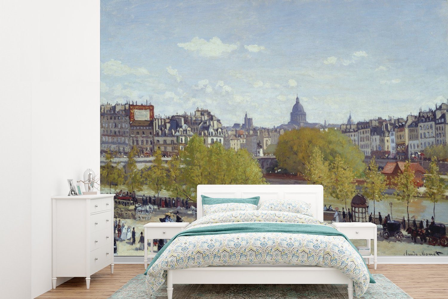 MuchoWow Fototapete Der Kai des Louvre - Gemälde von Claude Monet, Matt, bedruckt, (6 St), Montagefertig Vinyl Tapete für Wohnzimmer, Wandtapete