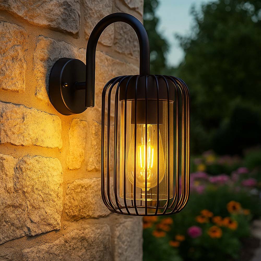 GLOBO LIGHTING LED Außen-Wandleuchte, Leuchtmittel inklusive, Warmweiß, Wandleuchte Außenlampe LED Gitter schwarz Fassadenleuchte Retro Garten