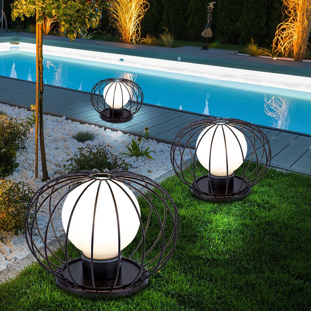 Tischlampe Gartendeko inklusive, Außenleuchte Stahl Leuchtmittel Dekoleuchte nicht etc-shop 3er Außen-Tischleuchte, Set Gitter