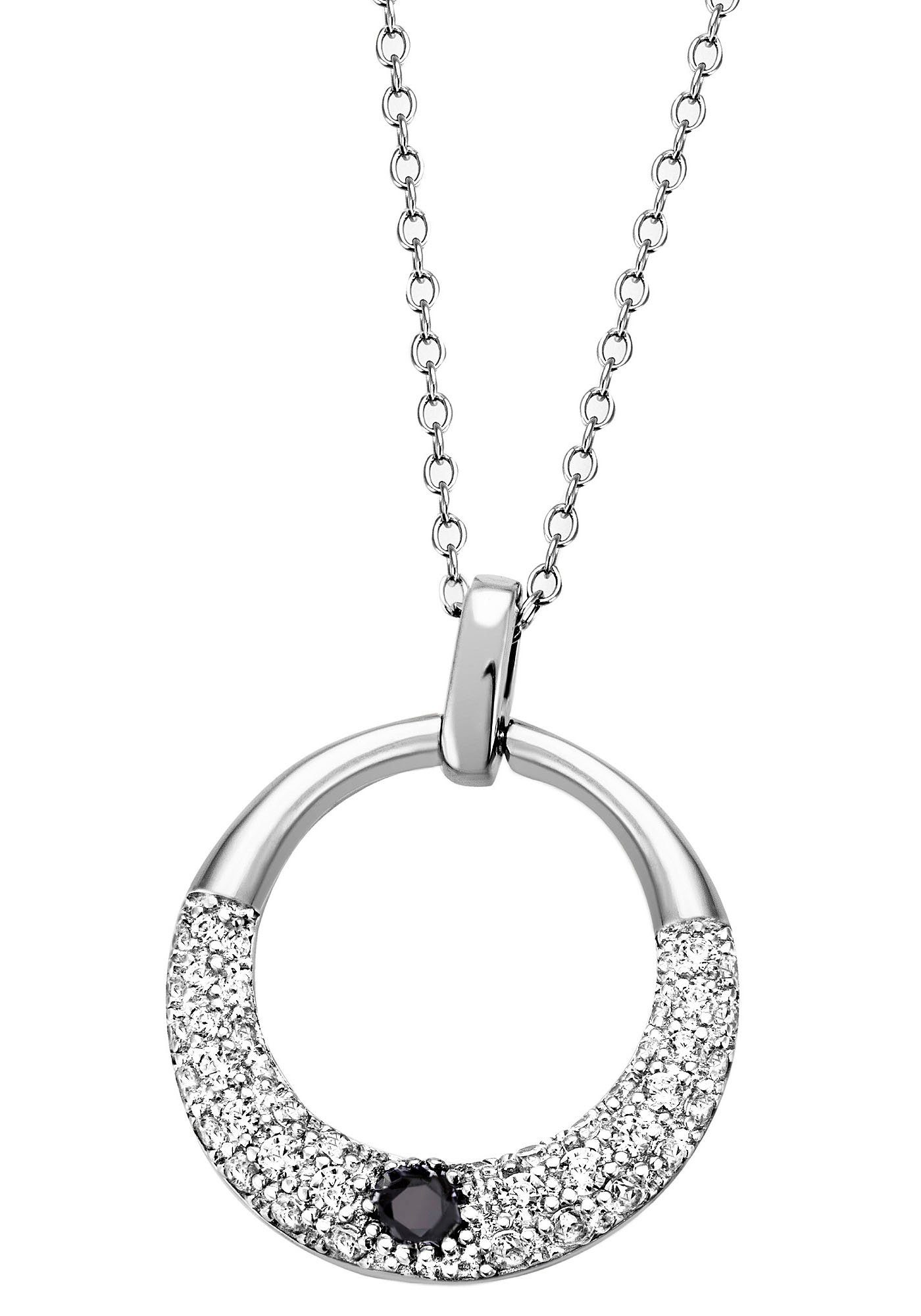 Firetti Kette mit Anhänger Schmuck Geschenk Silber 925 Halsschmuck Halskette  Ankerkette Pavé, zu Kleid, Shirt, Jeans, Sneaker! Anlass Geburtstag  Weihnachten, Zauberhaft schöner Anhänger in Kreisform