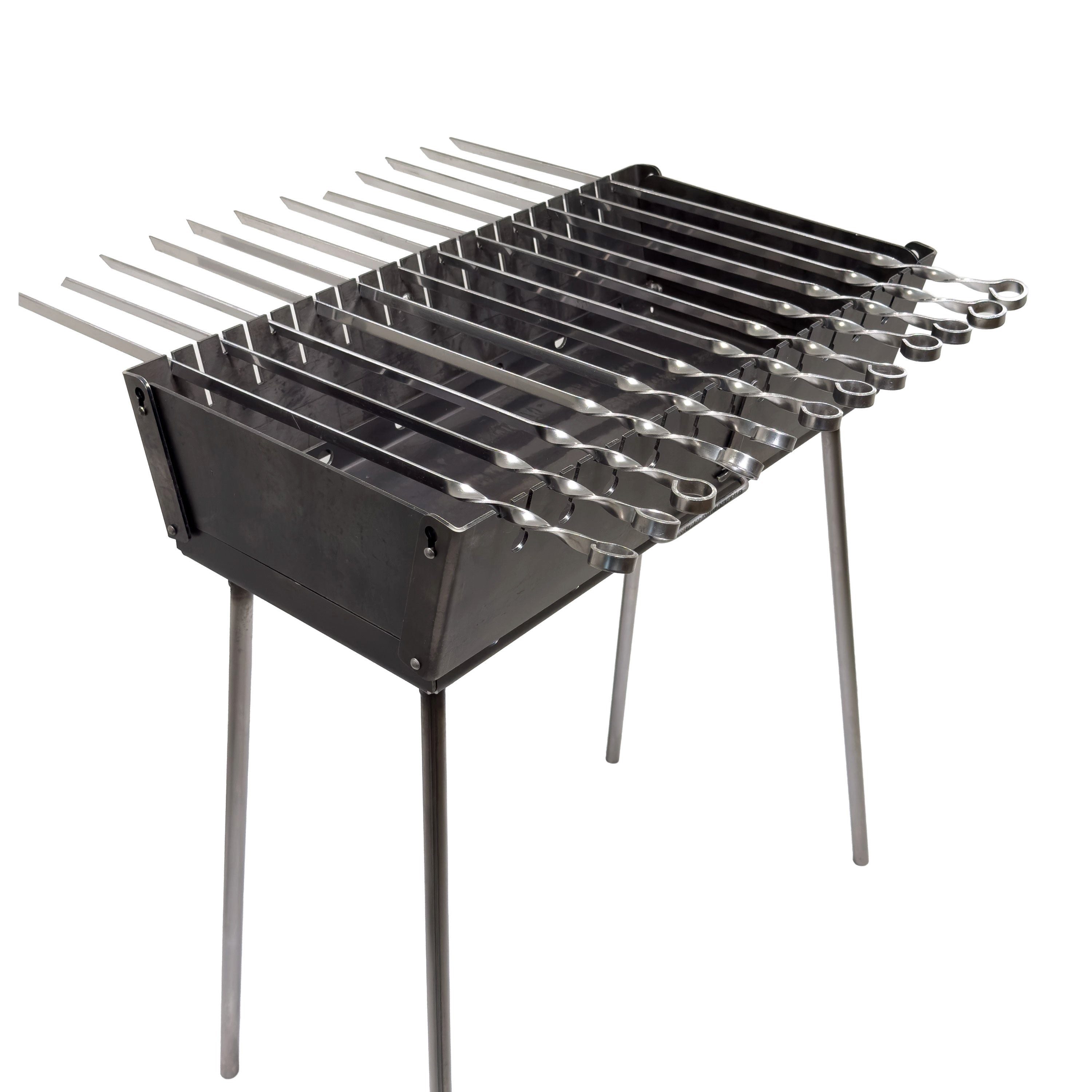 GOROCH Holzkohlegrill Mangal Grill Set Stahl 3 mm für 12 Spieße mit 8 klassischen