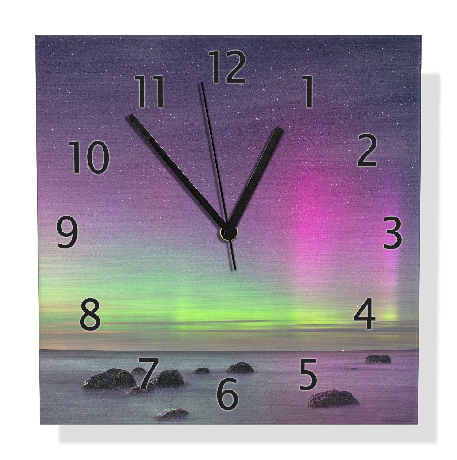 Wallario Wanduhr Lichter über stillem Meer (Aluverbunduhr)