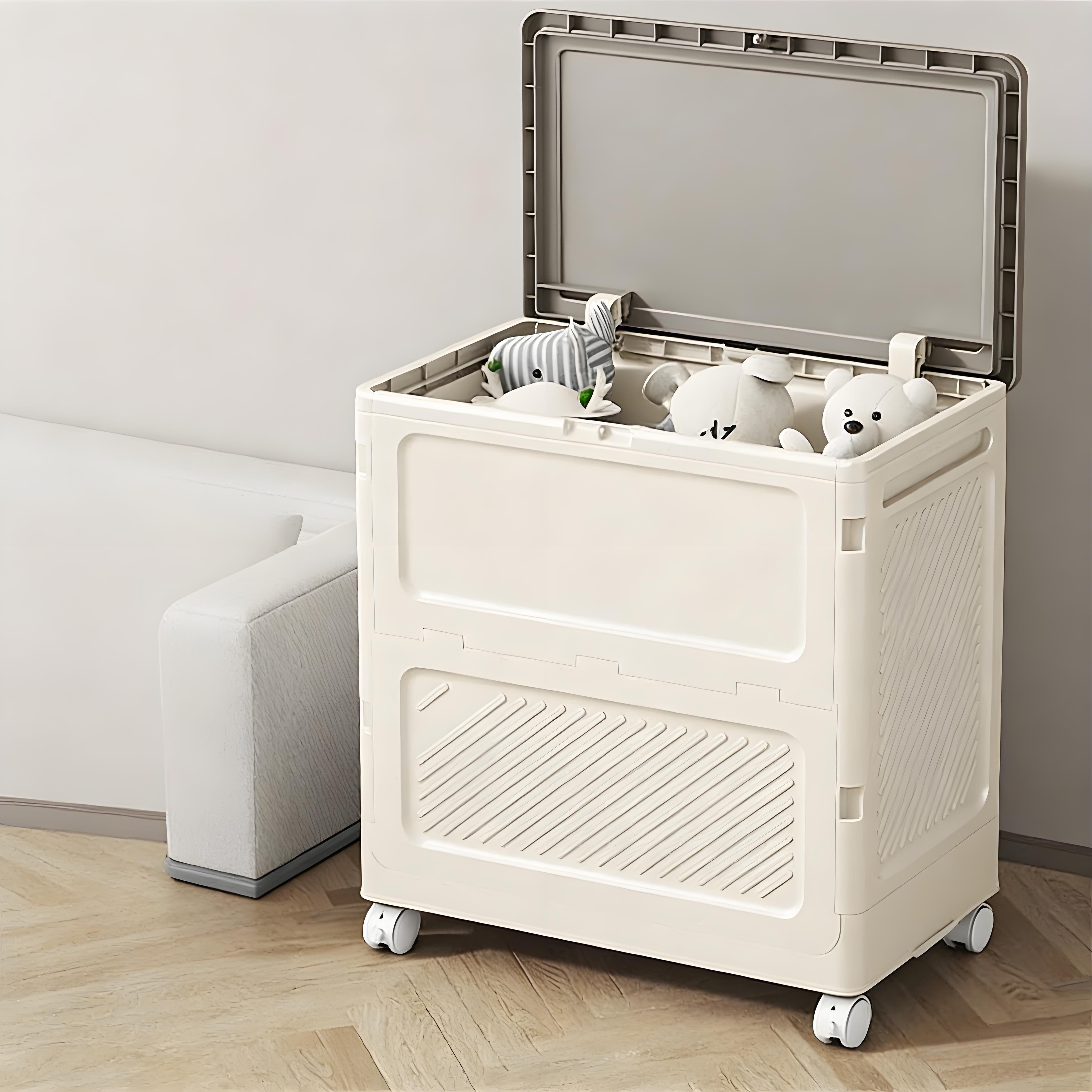 Luckice Aufbewahrungsbox mit Deckel und Rädern Spielzeugkiste Werkzeugkasten 85L (Faltbare Kunststoff Kisten Aufbewahrung, Stapelbare Klappbox Ordnungsbox als Organizer für Kleidung, Spielzeug, Badezimmer, Küche, Büro oder Wohnzimmer, Rollbare Aufbewahrungsbox)