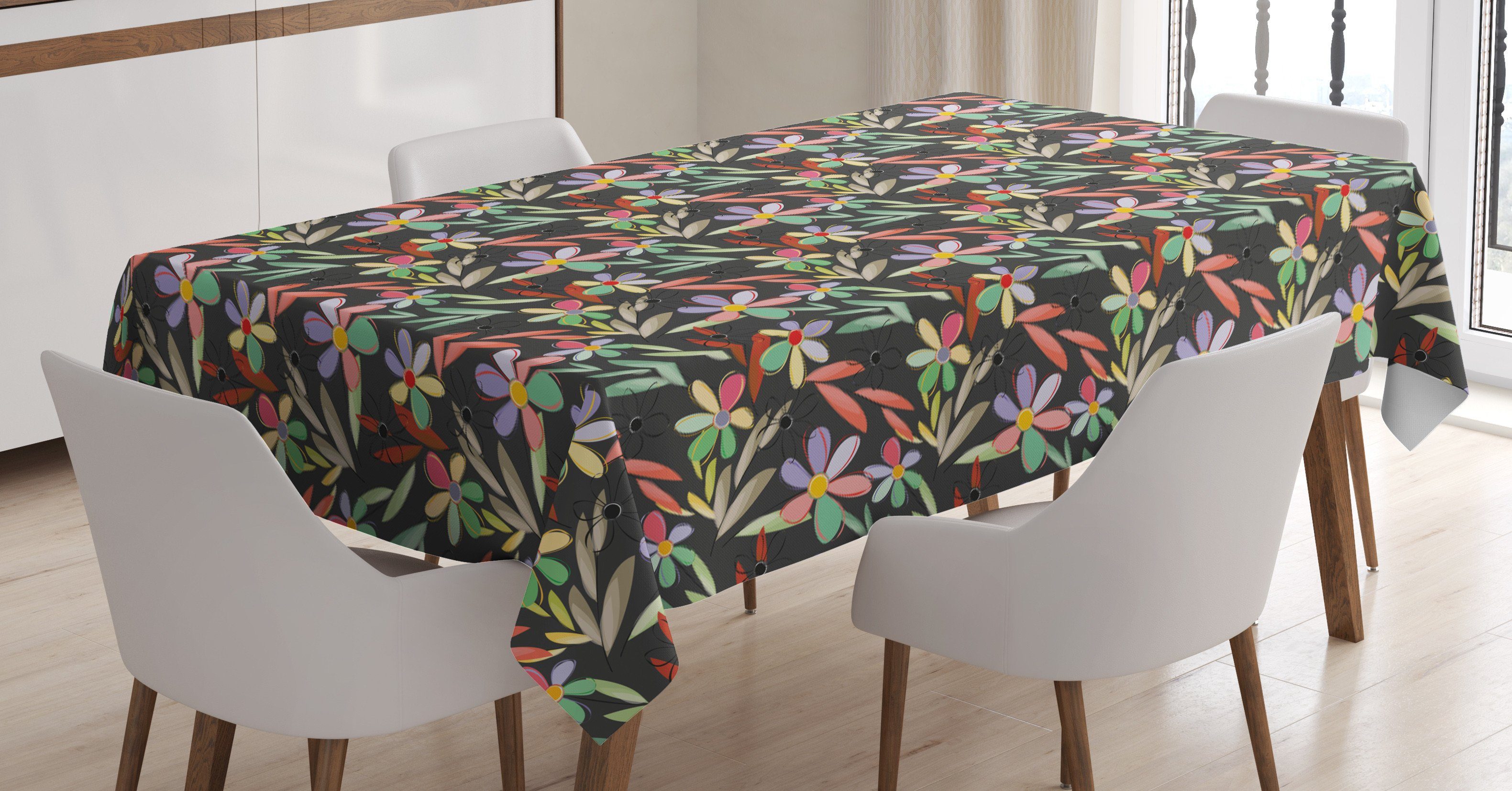 Abakuhaus Tischdecke Farbfest Waschbar Für den Außen Bereich geeignet Klare Farben, Blumen Abstrakt Natur Petals