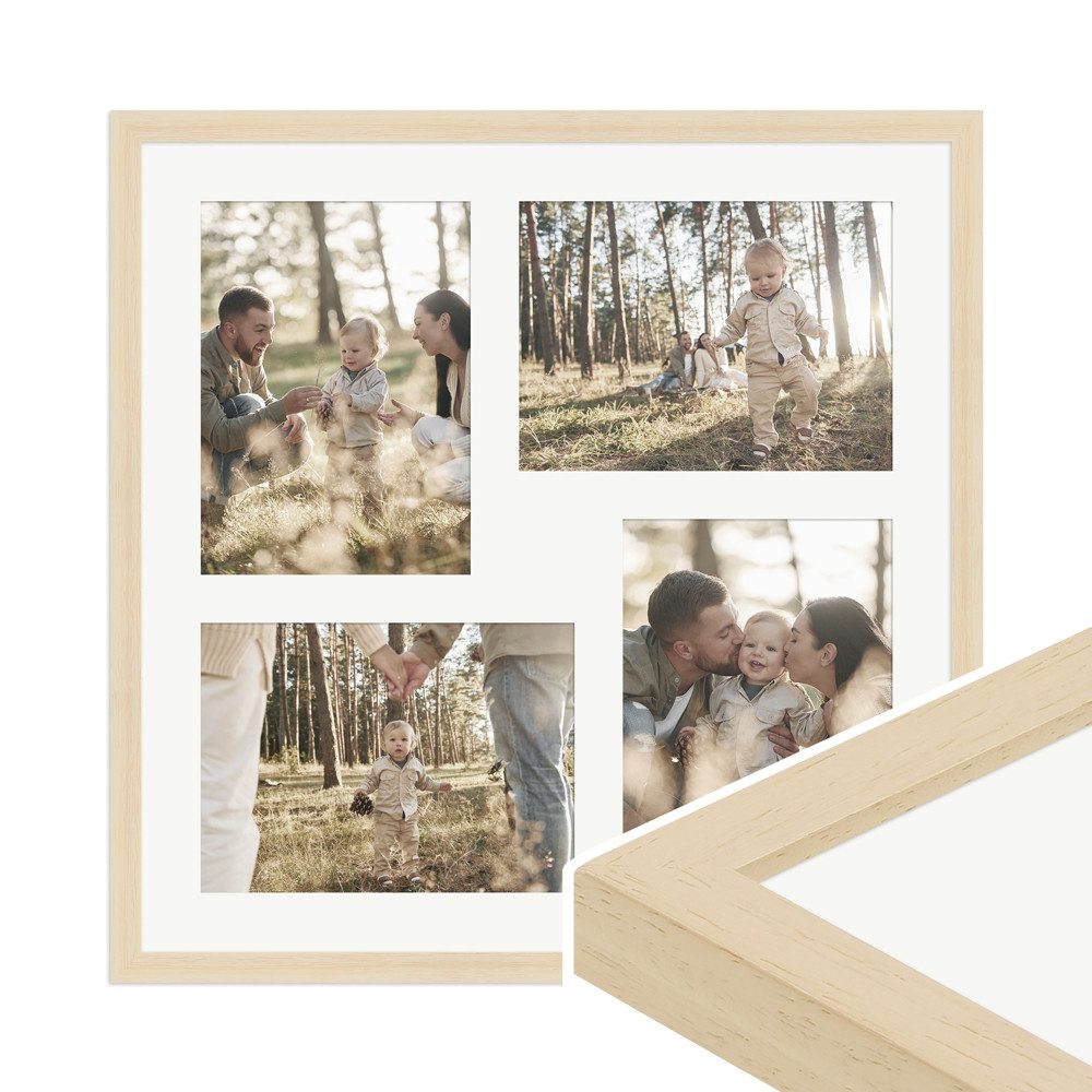 WANDStyle Galerierahmen G950 40x40 cm, für 4 Bilder, im Format 13x18 cm, aus Massivholz in der Farbe Natur