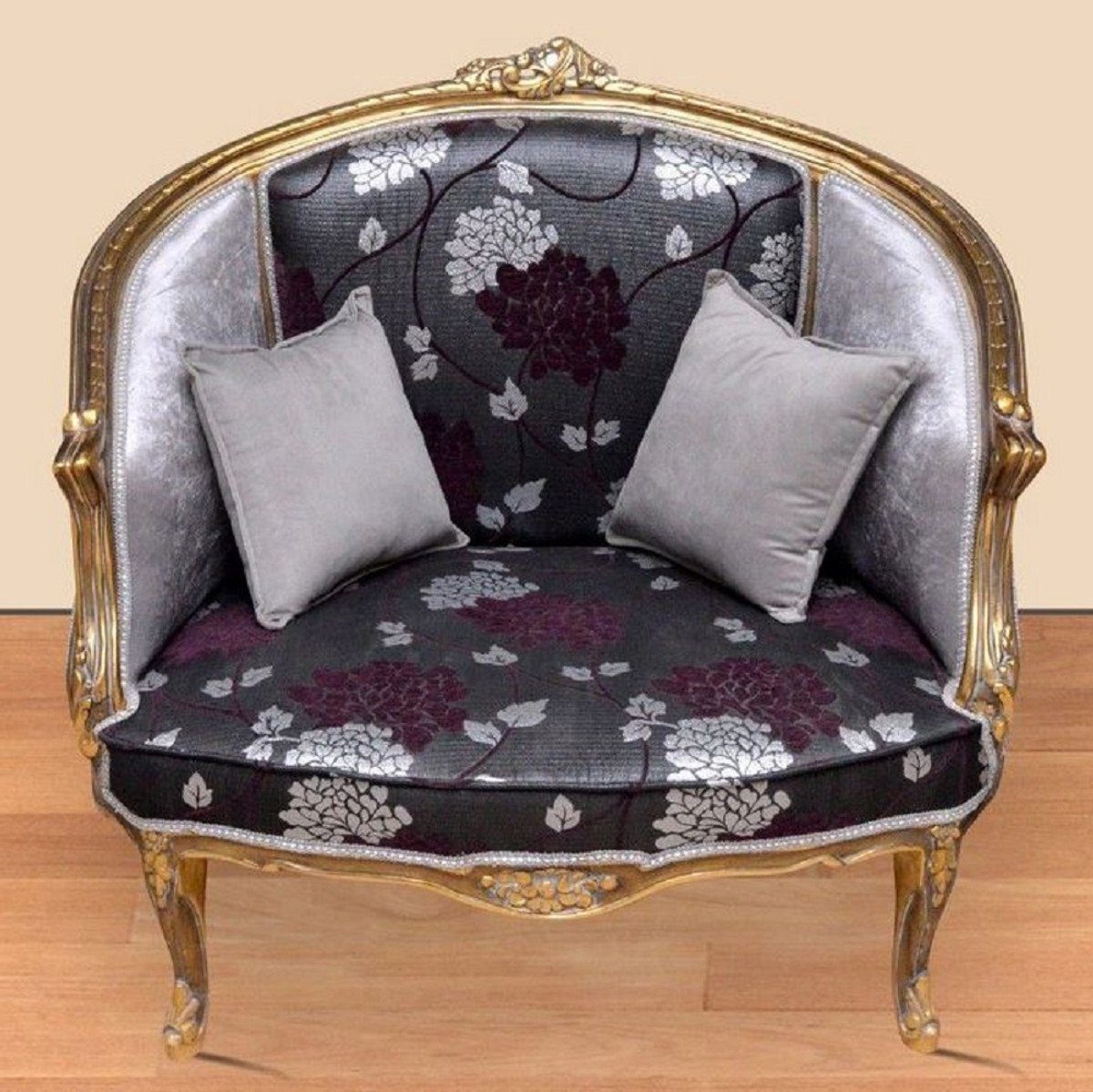 - Stil Barockstil mit Gold Sessel Sessel - Barock - - / - Barock Barock Sessel Padrino Wohnzimmer Antik elegantem Casa Padrino Casa Muster Möbel Möbel Wohnzimmer Einrichtung Barockstil Schwarz Silber Sessel / Lila /