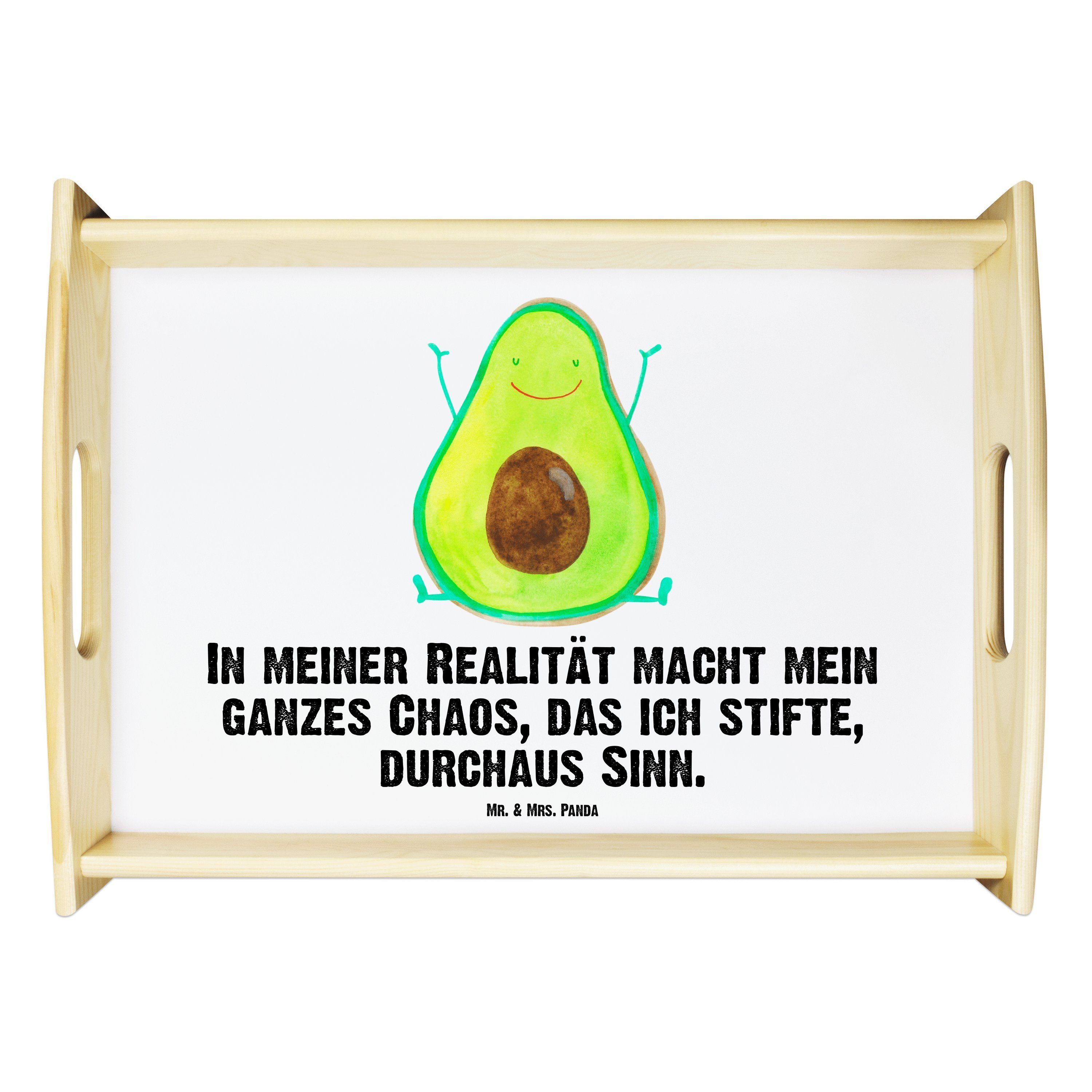 Vegan, Tablett Happy Mr. Frucht, Avocado - Geschenk, lasiert, Mrs. - Kü, & Weiß Frühstückstablett, Panda Echtholz (1-tlg)
