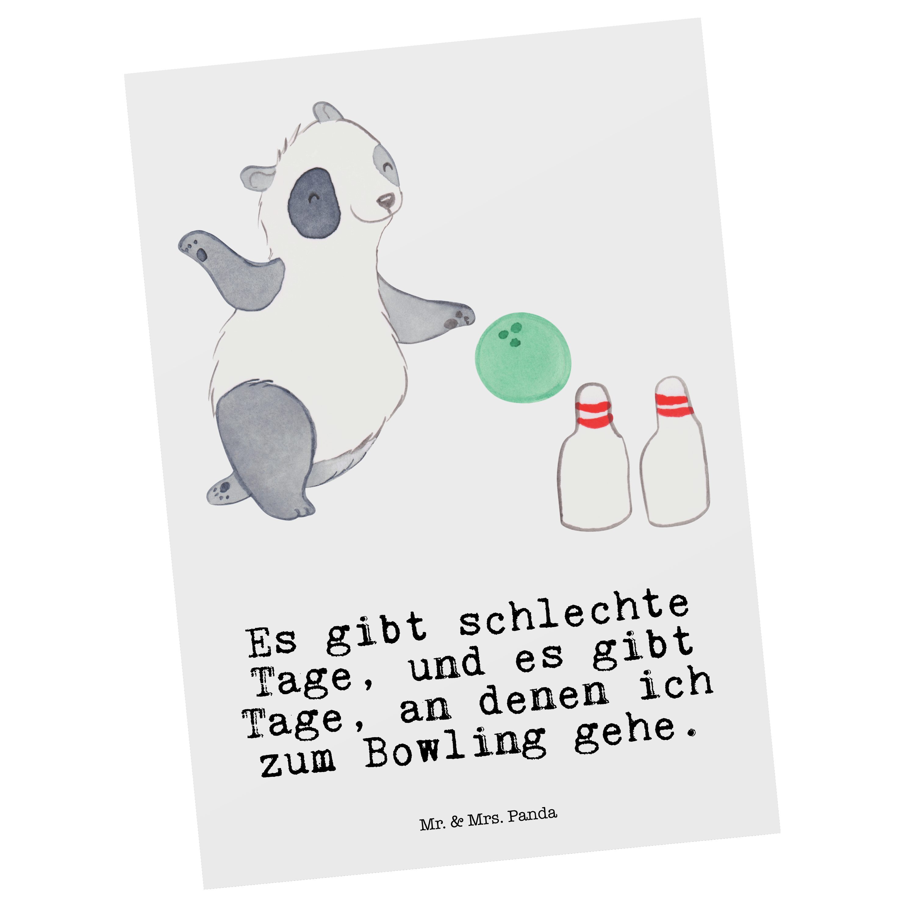 Mr. & Mrs. Panda Postkarte Panda Bowling Tage - Weiß - Geschenk, Bowlingparty, Einladungskarte