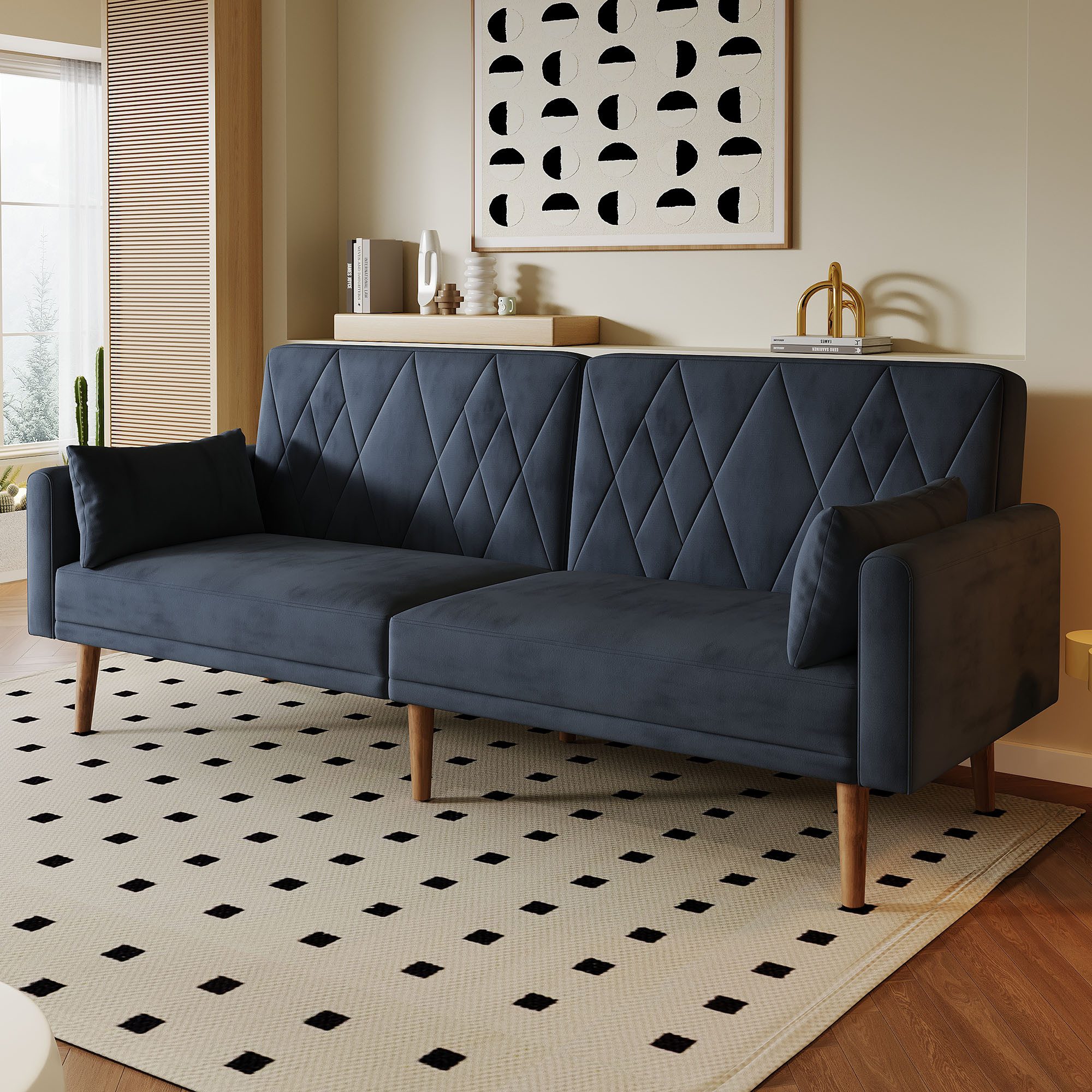 i@home Schlafsofa Kleines Sofa,Zweisitzer-Sofa,Schlafsofa,Schlafsofa mit Schlaffunktion, Samtstoff,geeignet für Wohnzimmer,Schlafzimmer,Heimkino,Gästezimmer, Mehrfach verstellbare Rückenlehne, Samtbezug, Massivholz-Füße