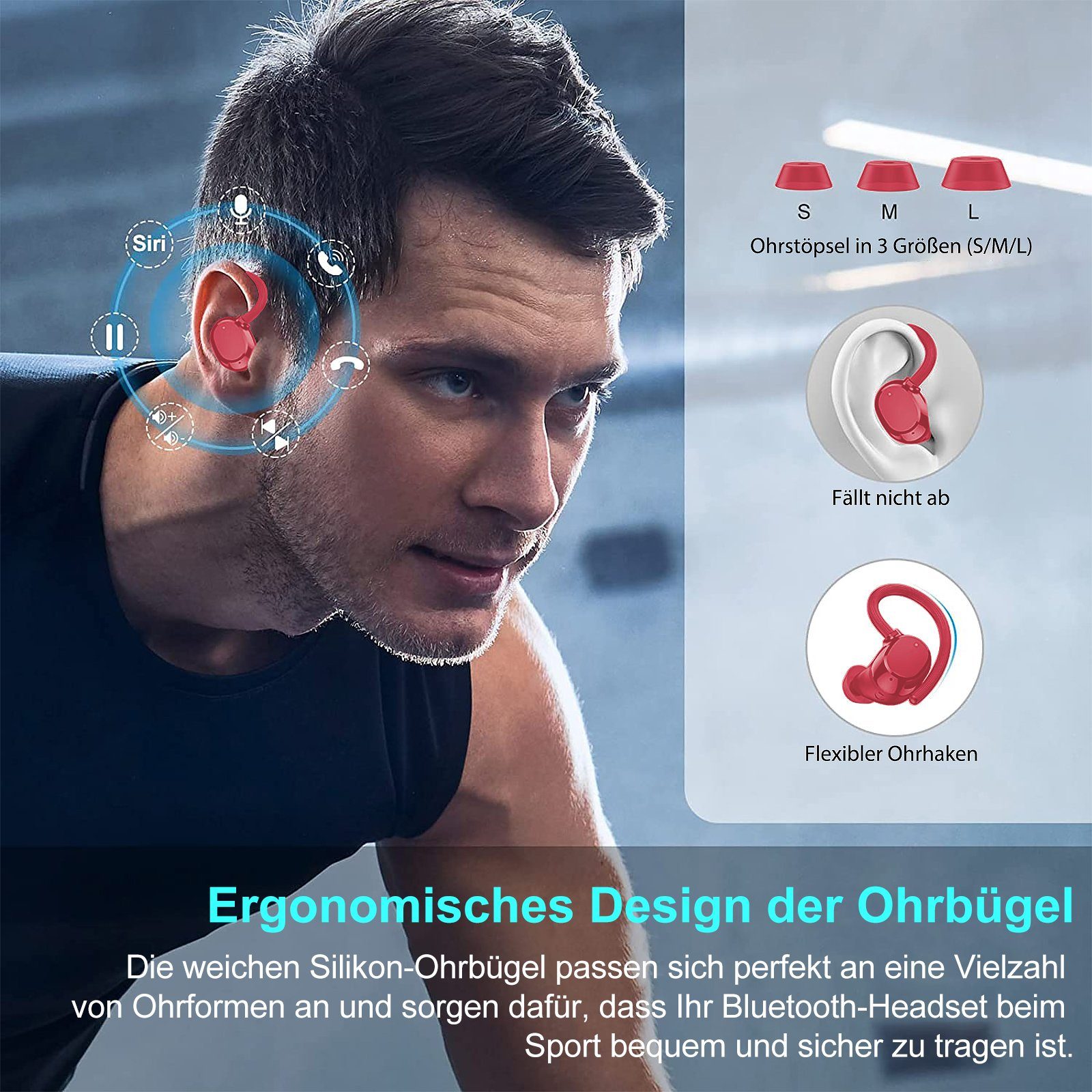 Rosa Sportkopfhörer,IP7 One Earbuds Step Bluetooth Pairing, Immersive Digital (24H 5.3 Bass, mit LED HD In-Ear-Kopfhörer Wasserdicht ENC Anruf Display, 13-mm-Schwingspule) Yuede