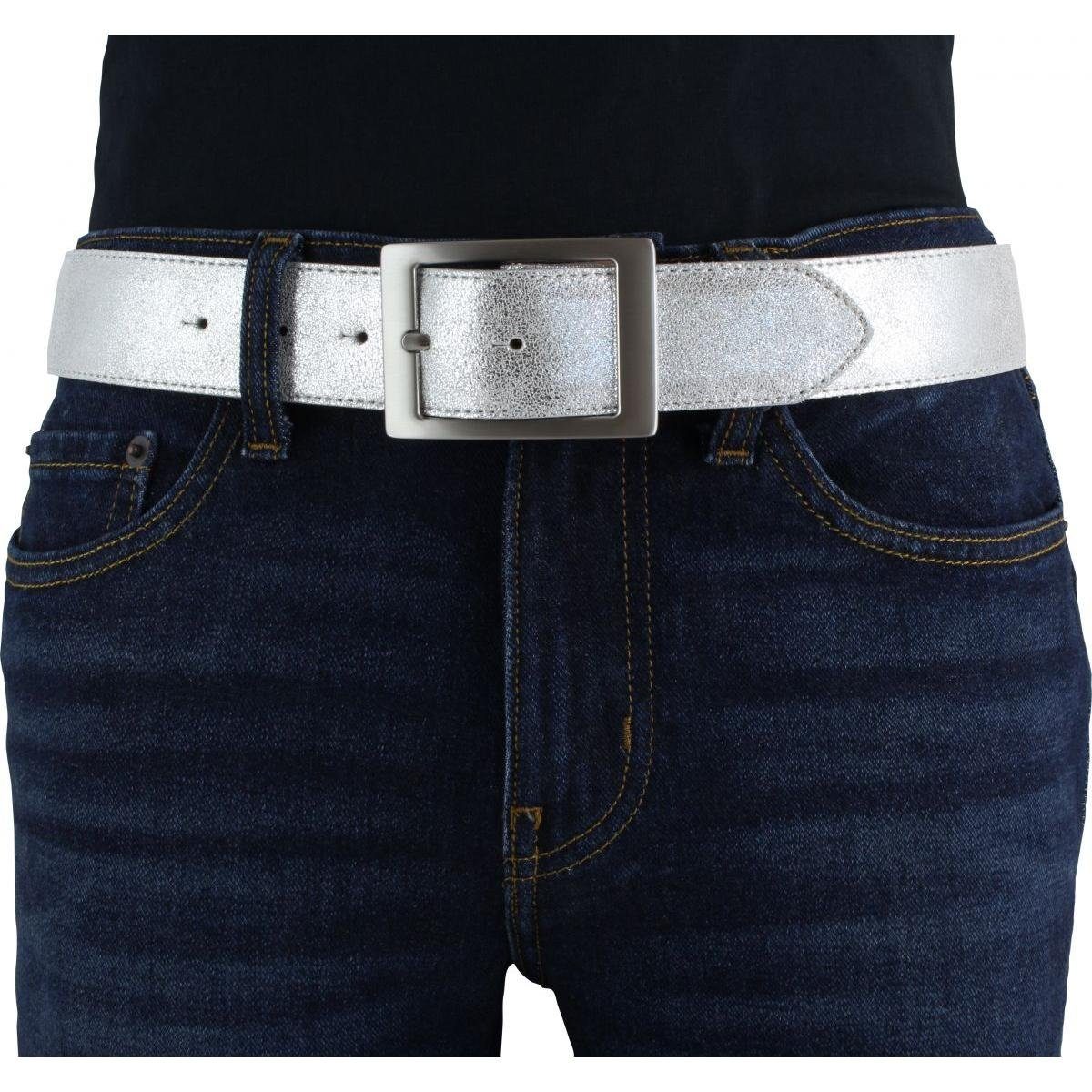 BELTINGER Ledergürtel Hochwertiger Gürtel Metall-Optik mit Doppel-Schließe 4cm - Leder-Gürte (1-St)