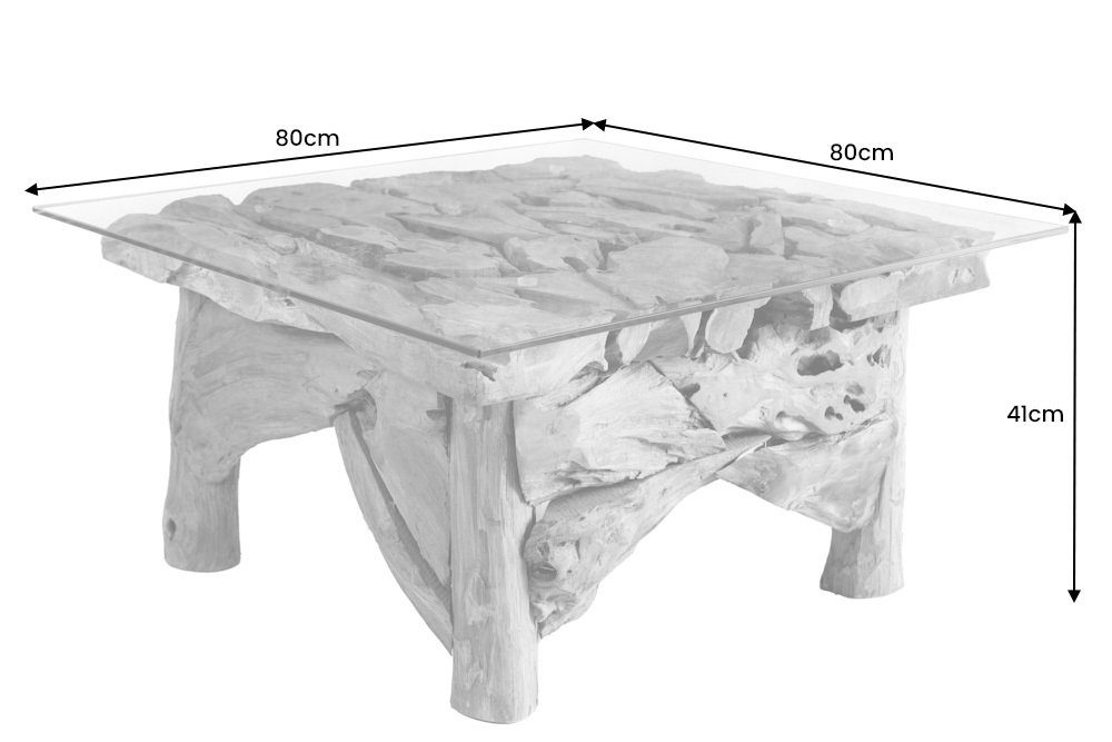 Wohnzimmer braun 1-St), / RIVERSIDE (Einzelartikel, Sicherheitsglas · Handarbeit Couchtisch riess-ambiente Maritim transparent 80cm · · Massivholz ·