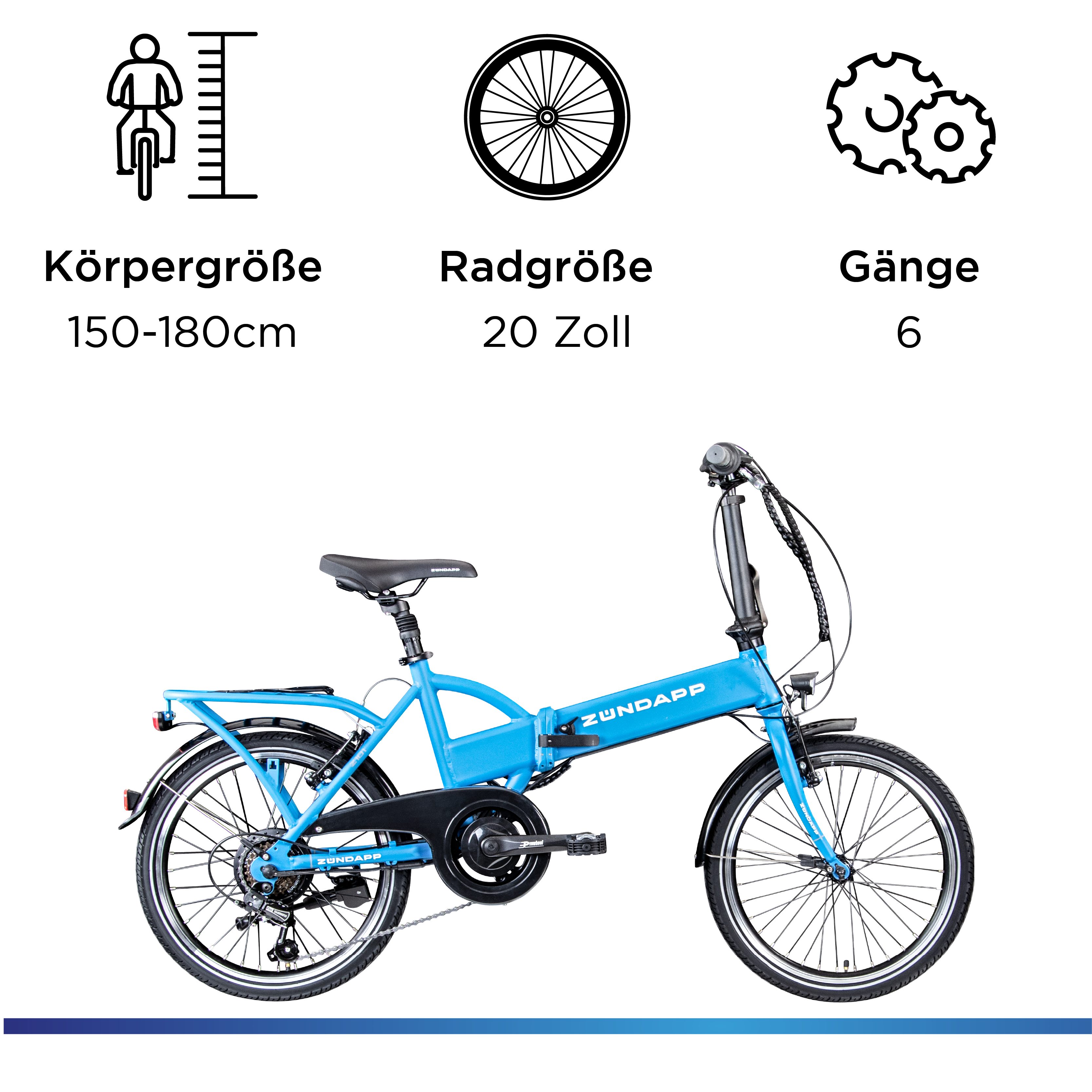 Zündapp E-Bike Faltrad Z101, 6 Gang Shimano Tourney RD-TY300 Schaltwerk, Kettenschaltung, Heckmotor, 270 Wh, Pedelec, Elektrofahrrad für Damen u. Herren