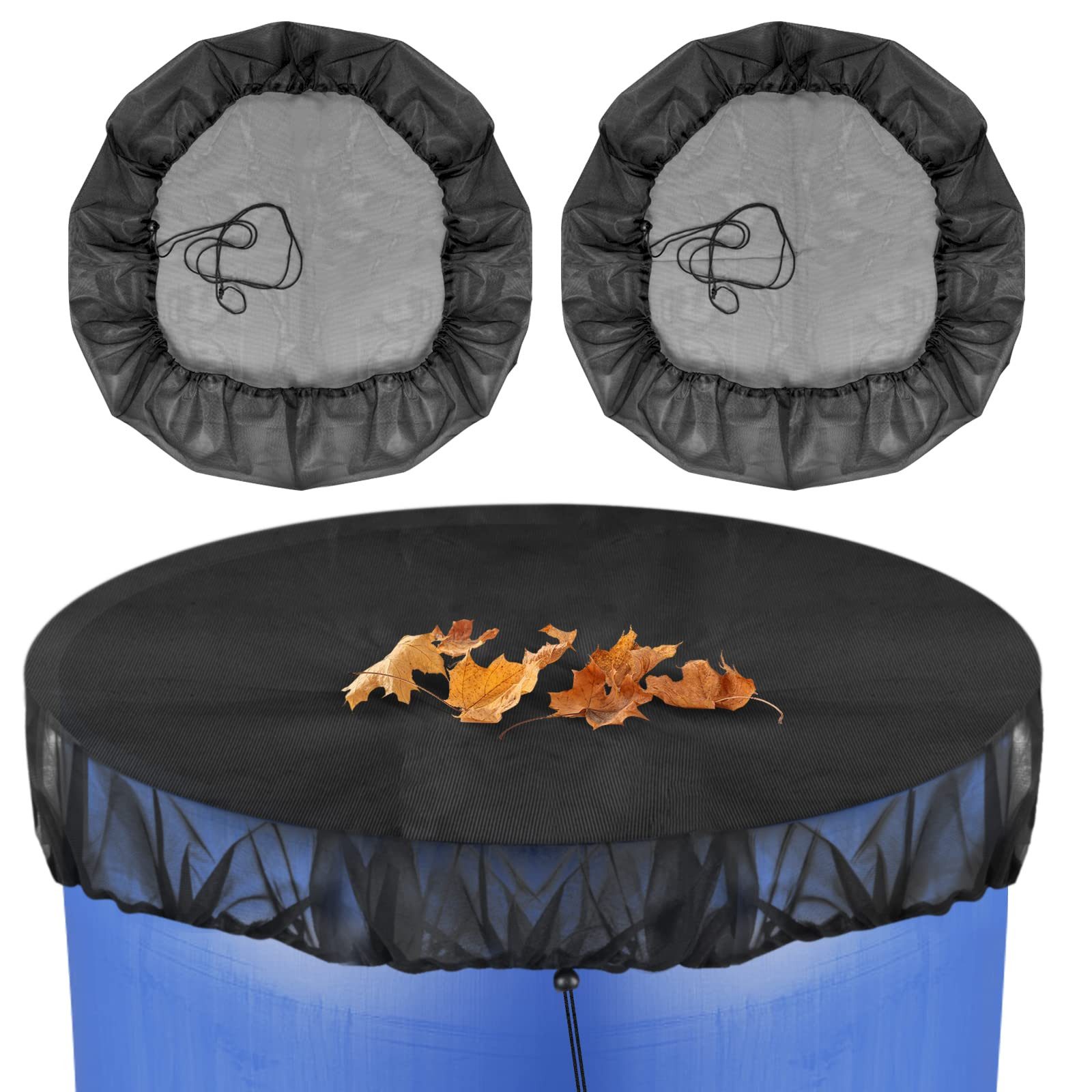 FOUORTUNATE-BEE Regentonnendeckel 2er Set Regentonnen Netz 100 cm mit Kordel Abdeckung feinmaschig, Für Garten Terrasse Laubschutz Mückenschutz Regentonne Abdeckung