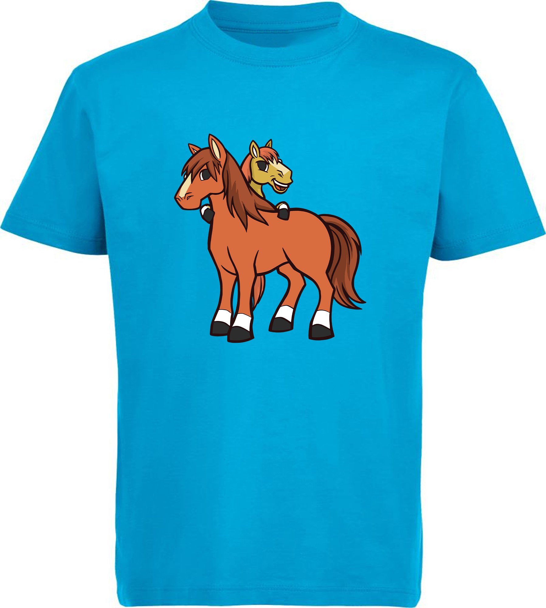 MyDesign24 T-Shirt Kinder Pferde Print Shirt bedruckt - 2 cartoon Pferde  Baumwollshirt mit Aufdruck, i251