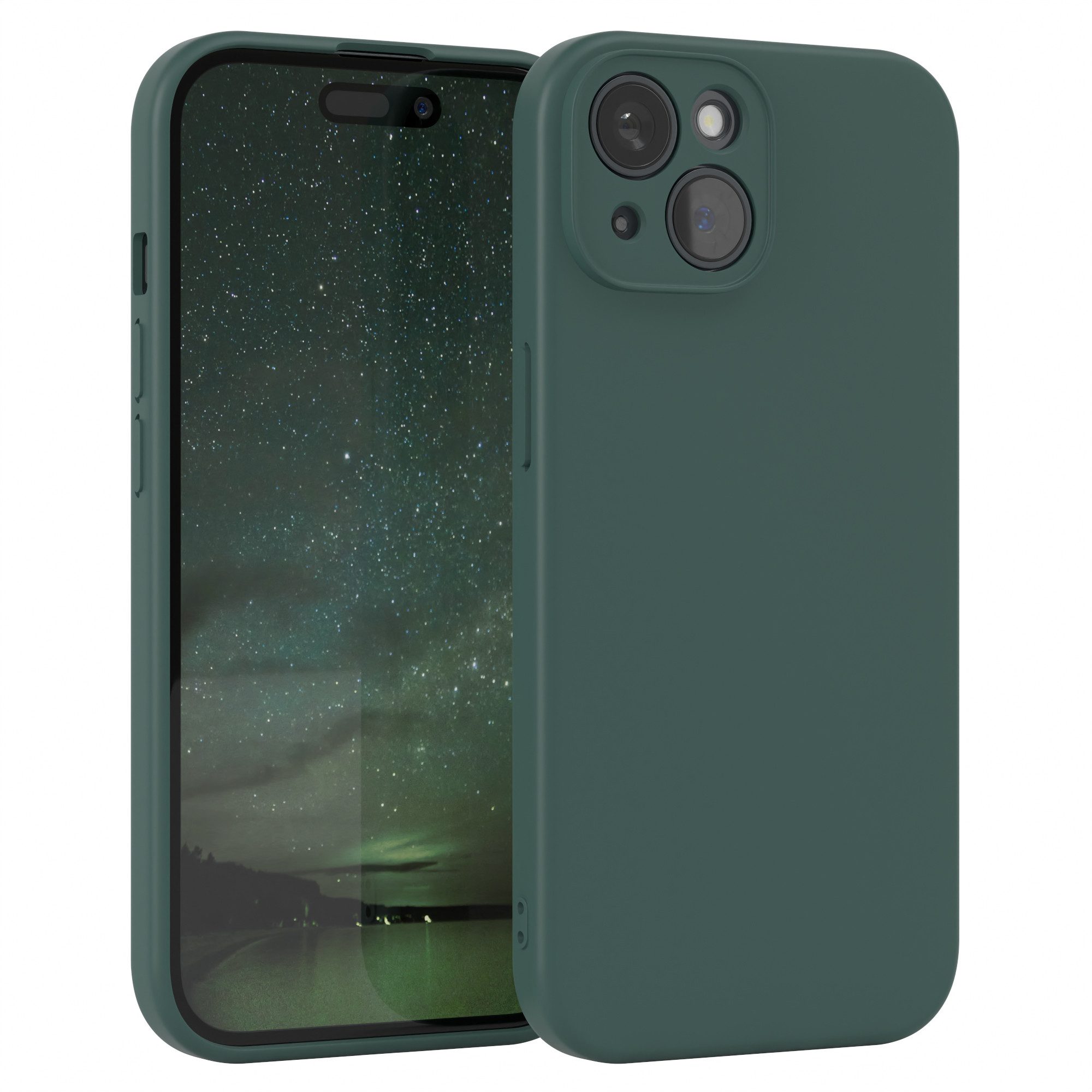 EAZY CASE Handyhülle für Apple iPhone 15 Hülle Silikon 6,1 Zoll, Silikon Schutzhülle mit Kameraschutz kratzfestes Bumper Nachtgrün