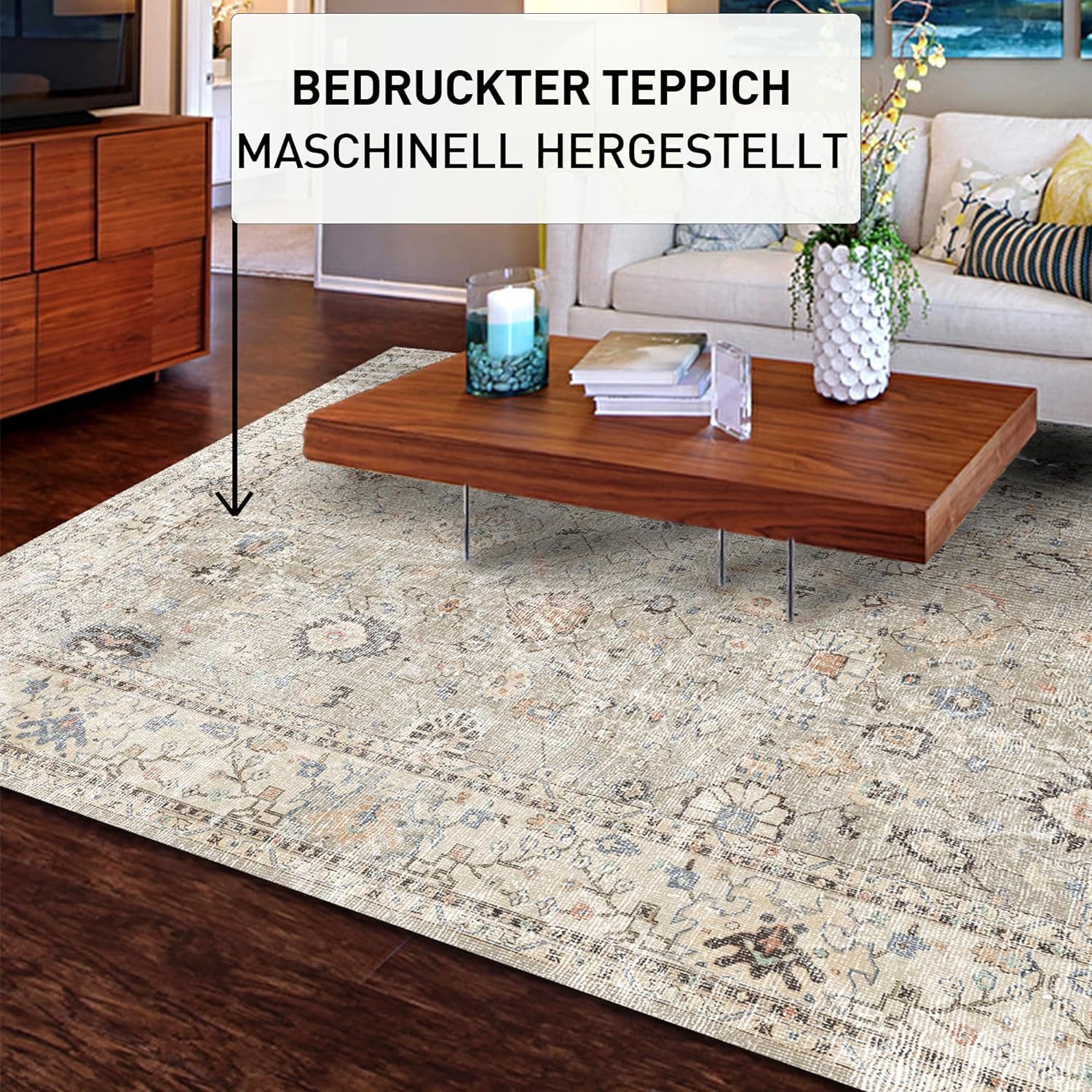 Bamyum Teppich Monty Teppich mit Chenille-Druck, Waschbarer, Antibakteriell Teppich, Einzelstück – Bild 3 von 5