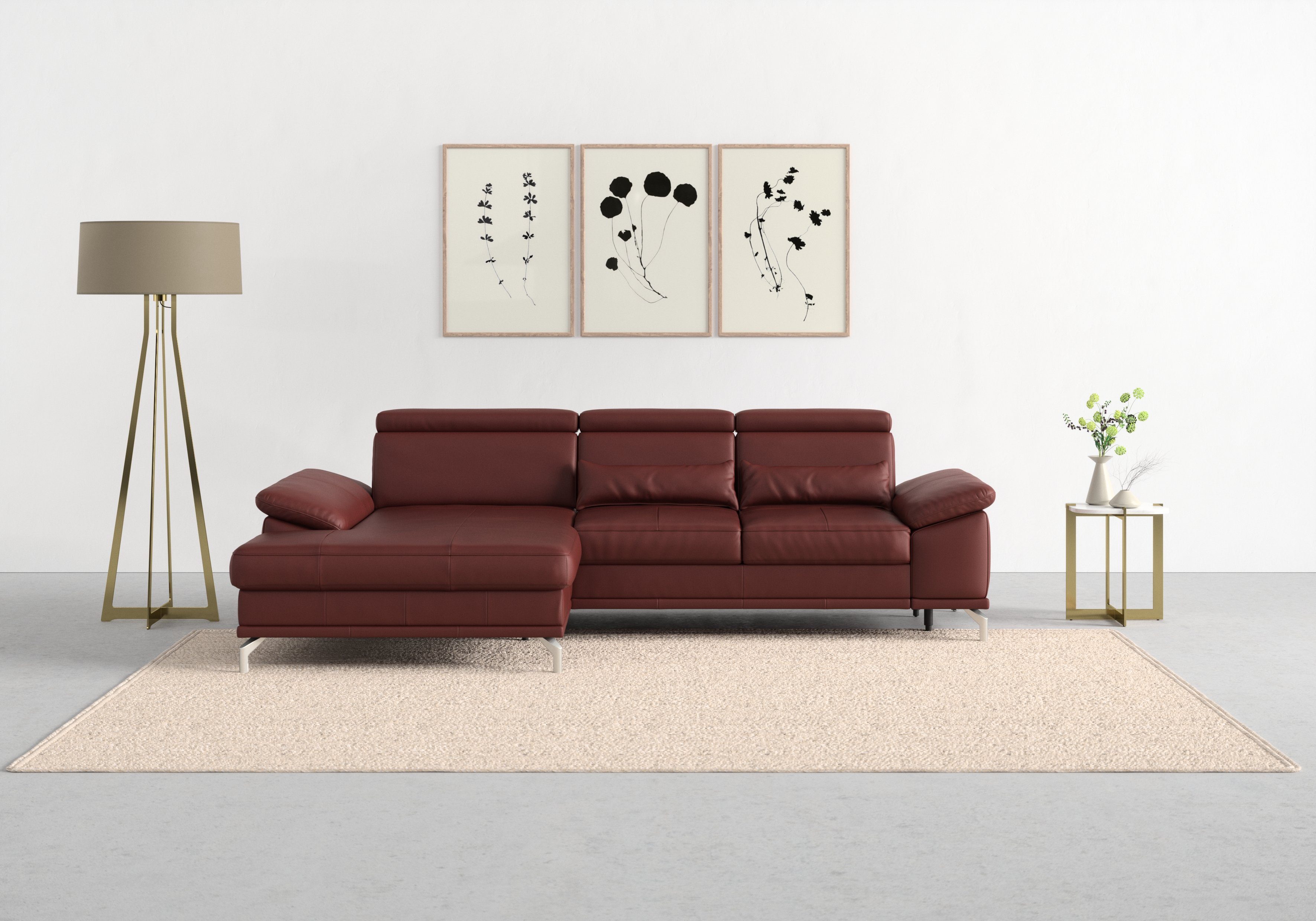 sit&more Ecksofa Cabrio L-Form, B: 295 cm, mit Sitztiefen-, Arm- & Kopfteilverstellung, Leder, 2 Nierenkissen, Federkern, optional Schlaffunktion und Stauraum