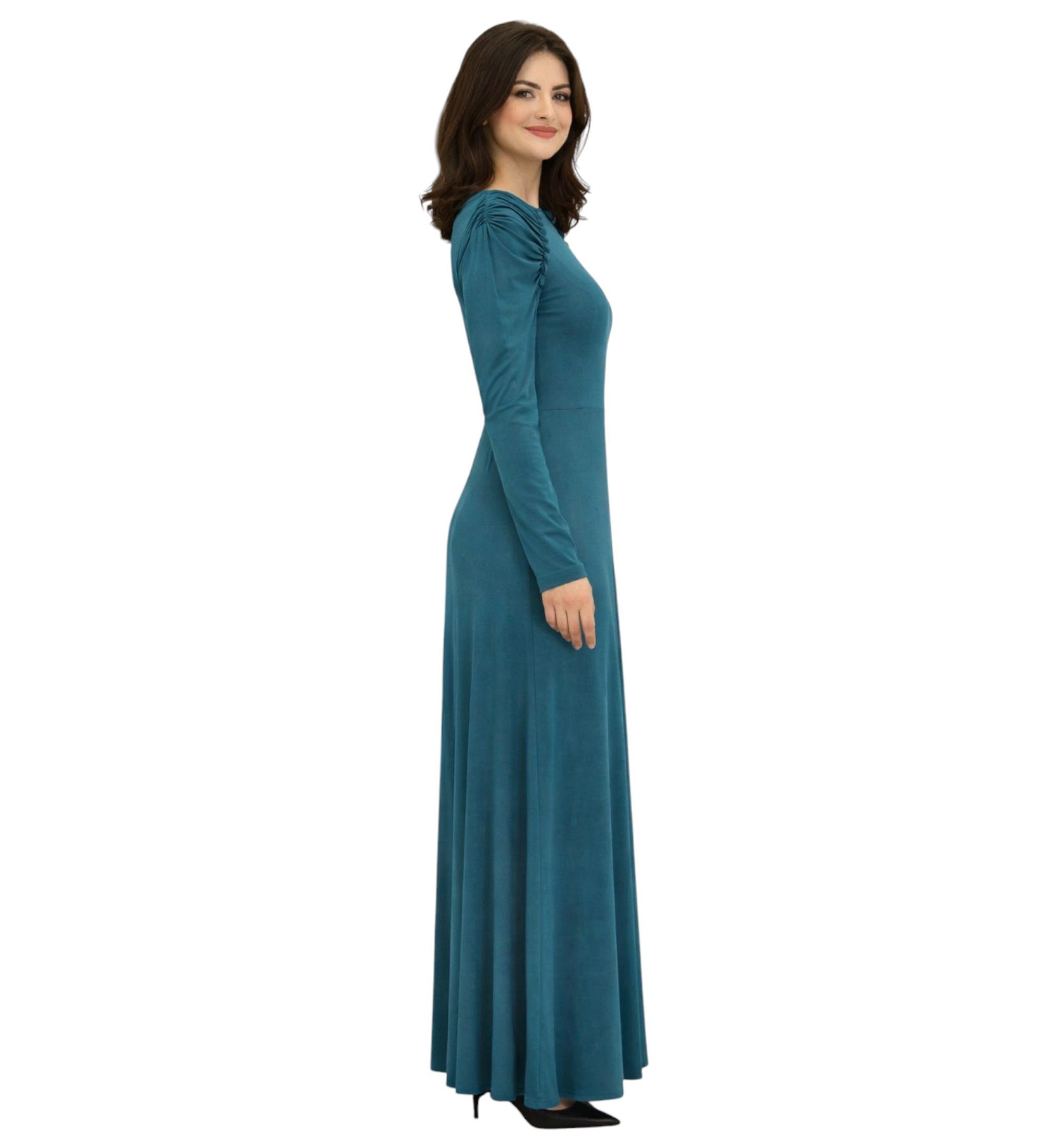 fashionshowcase Abendkleid Damen Maxikleid Hijab Kleid mit Raglanärmeln - Modest Fashion elastisch