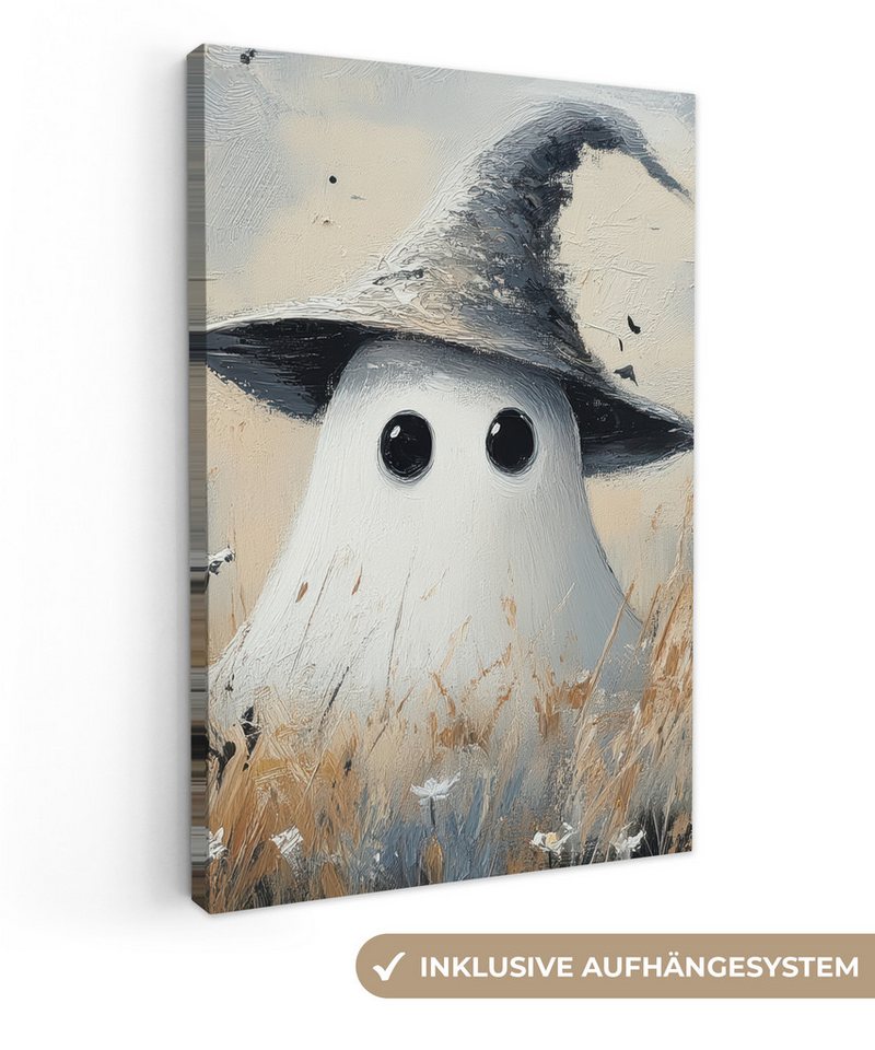 OneMillionCanvasses® Leinwandbild Halloween - Geist - Hexenhut - Abstrakt - Grau, Fotodruck (1 St), Leinwand Canvas Wandbild, Wanddekoration 20x30 cm