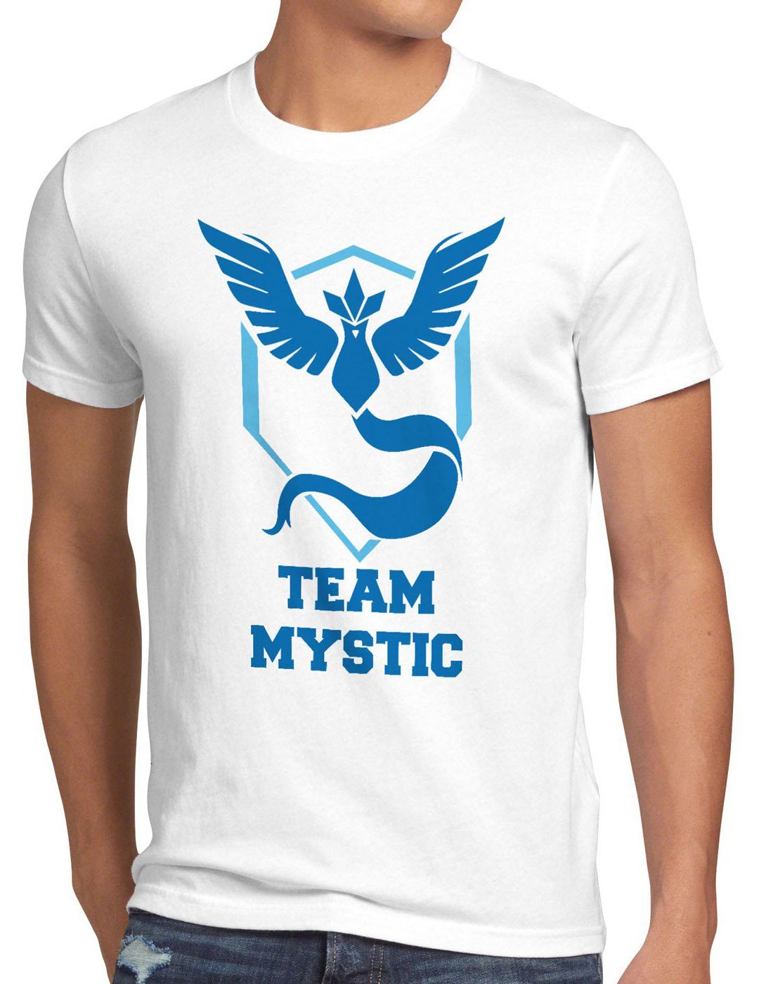 style3 Print-Shirt Herren T-Shirt Team Mystic Team Blau Blue Weisheit kampf pokeball poke eis arena weiß