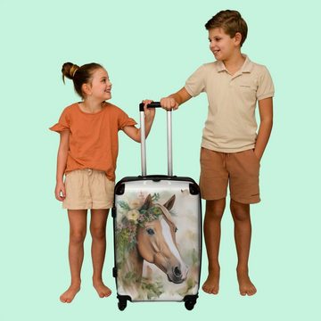 NoBoringSuitcases.com© Koffer Pferd - Blumen - Natur - Aquarell - Tiere 67x43x25cm, 4 Rollen, Mittelgroßer Koffer für Mädchen, Kinder Trolley